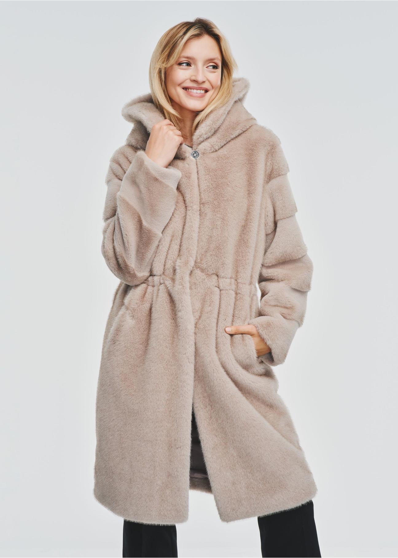 Women's gray long fur coat FUTDP-0052-91(Z24)