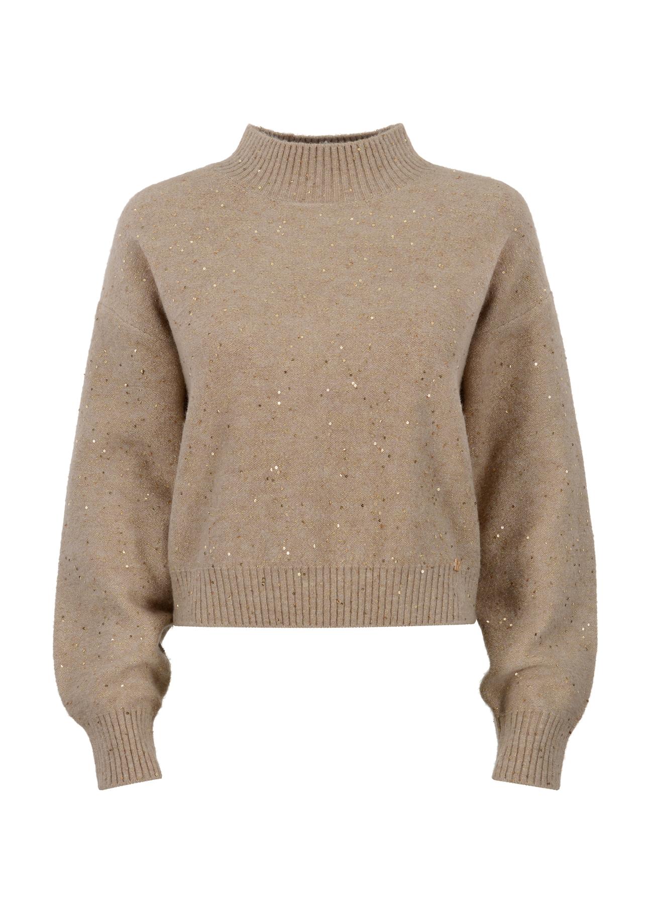 Beige women's sweater with sequins SWEDT-0191-24(Z23)-04