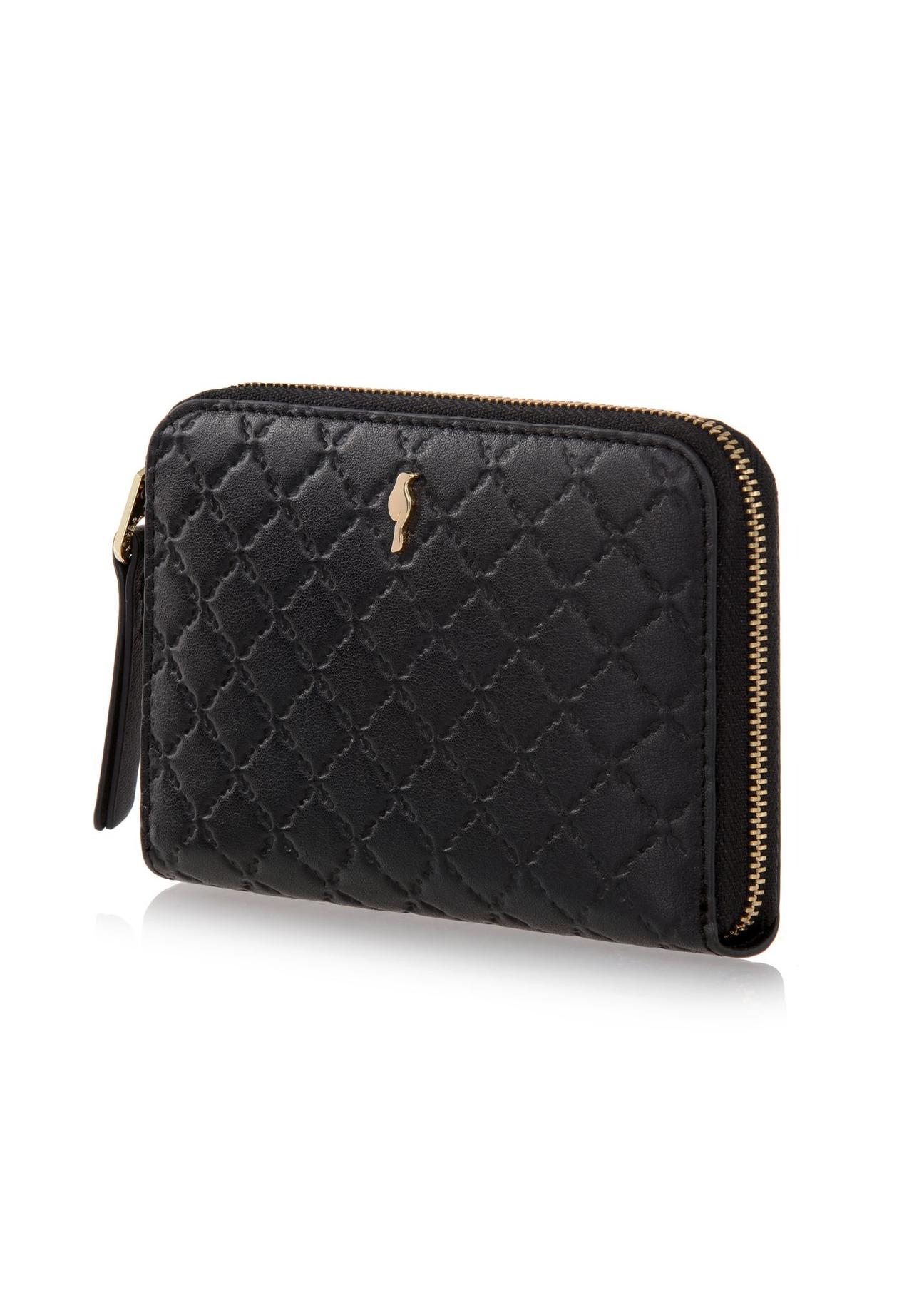 Black leather women's wallet with embossing PORES-0836A-99(W23)-02