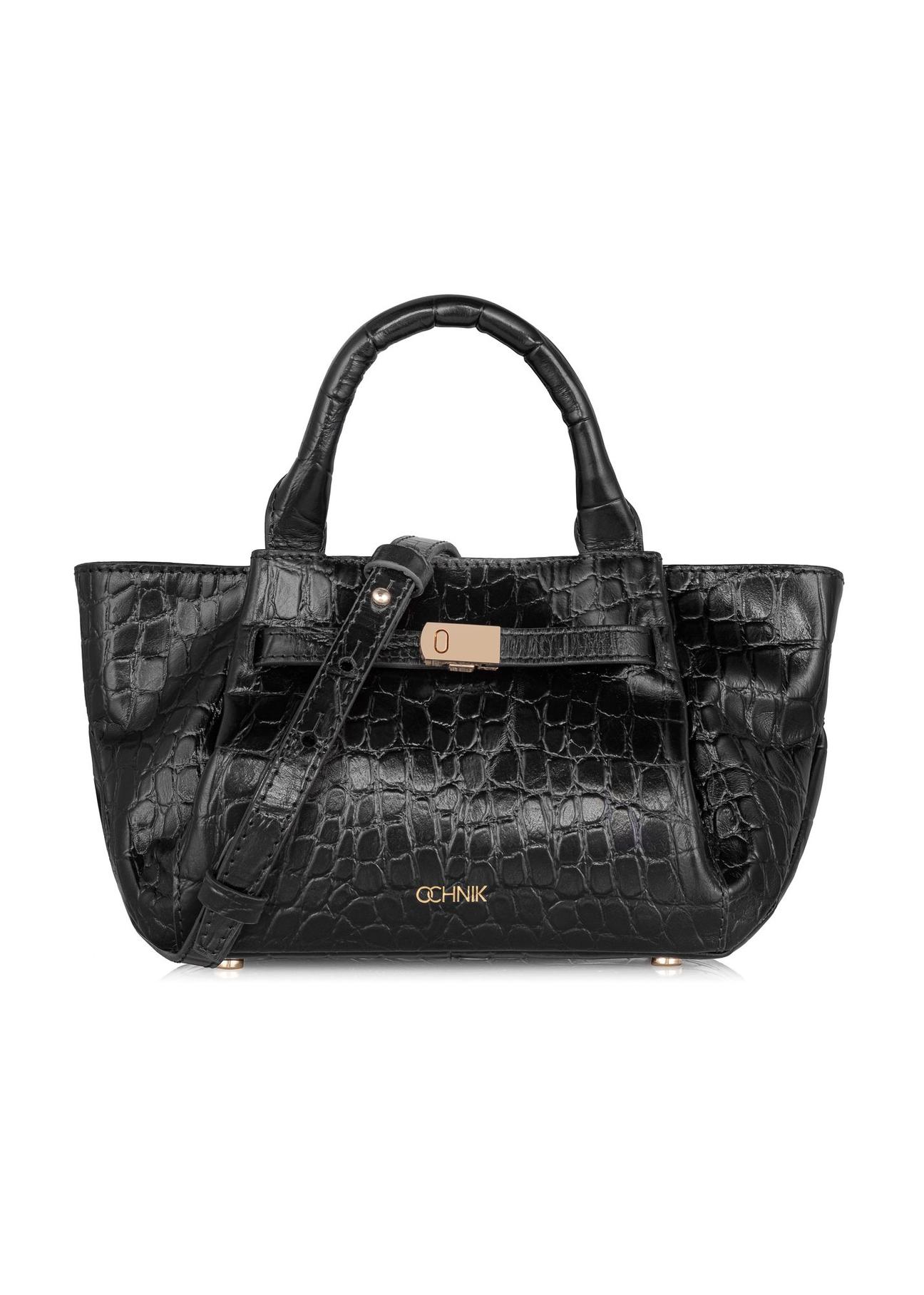 Women's small leather handbag black croco TORES-0998-97(W24)-01