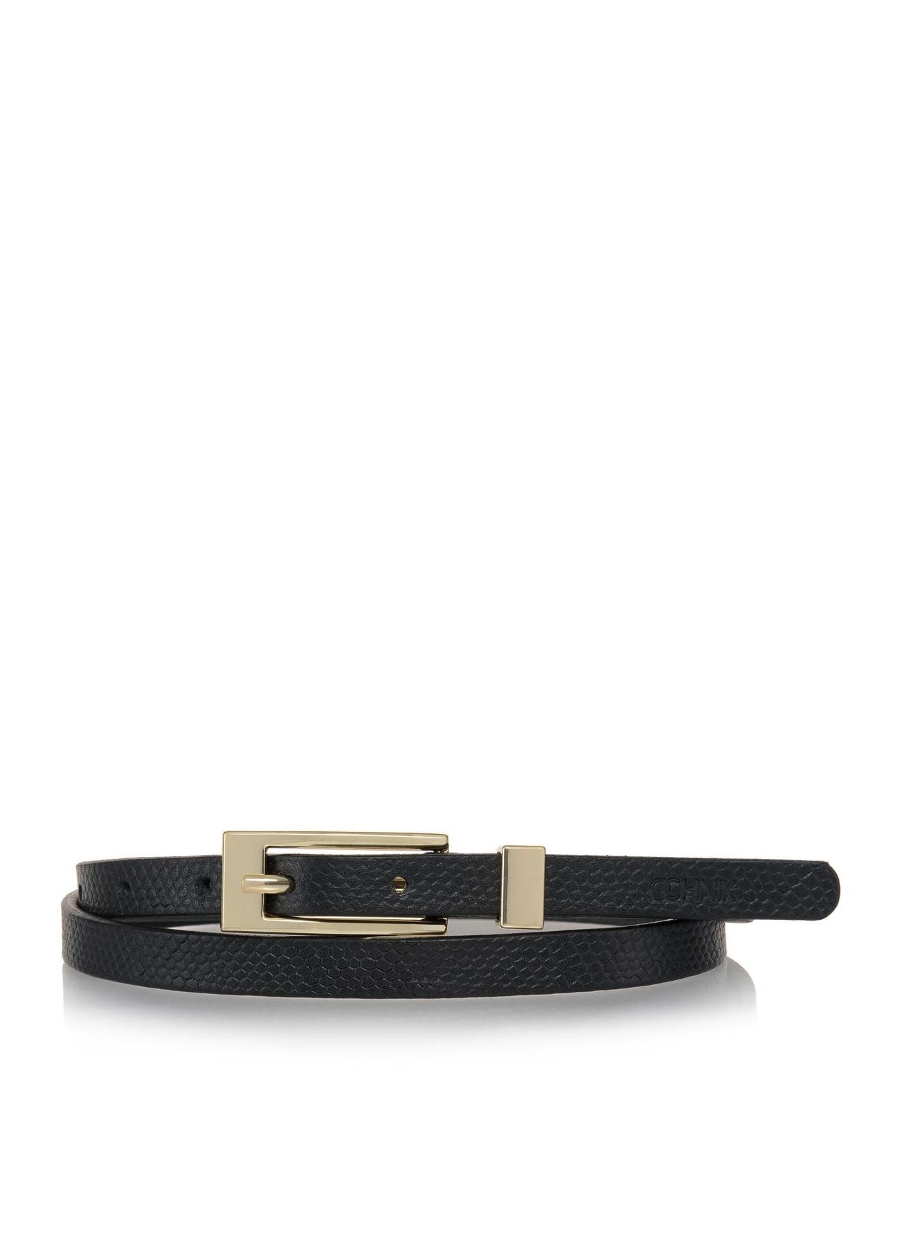 Thin black leather women's belt PASDS-0269A-99(W24)-01