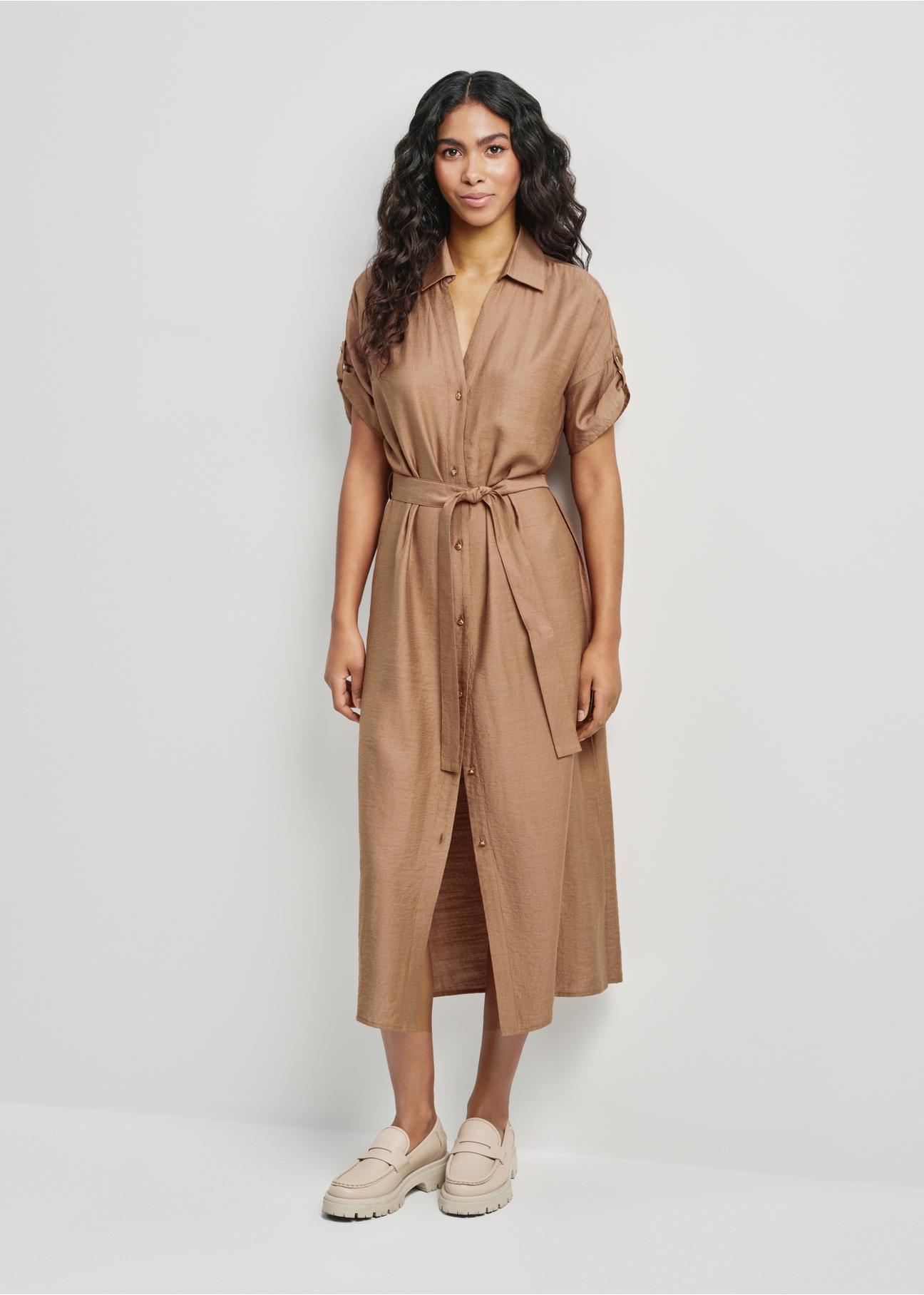 Brown long dress with short sleeves SUKDT-0180A-24(W25)