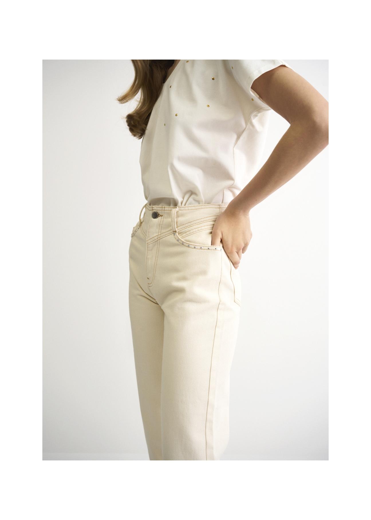 Cream women's high-waisted pants SPODT-0066-12(W22)-02