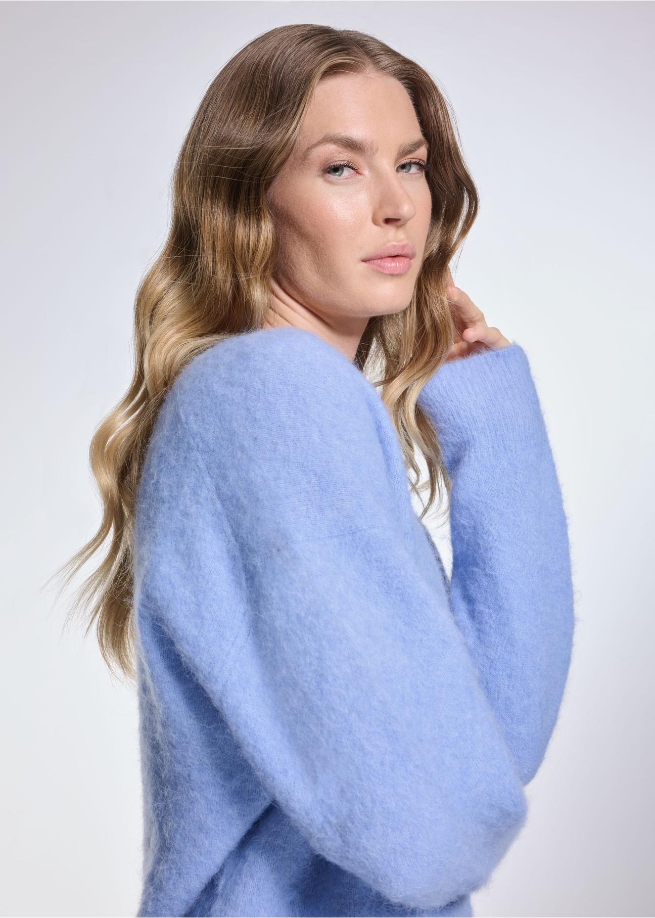 Blue woolen women's sweater SWEDT-0215-60(Z24)-02