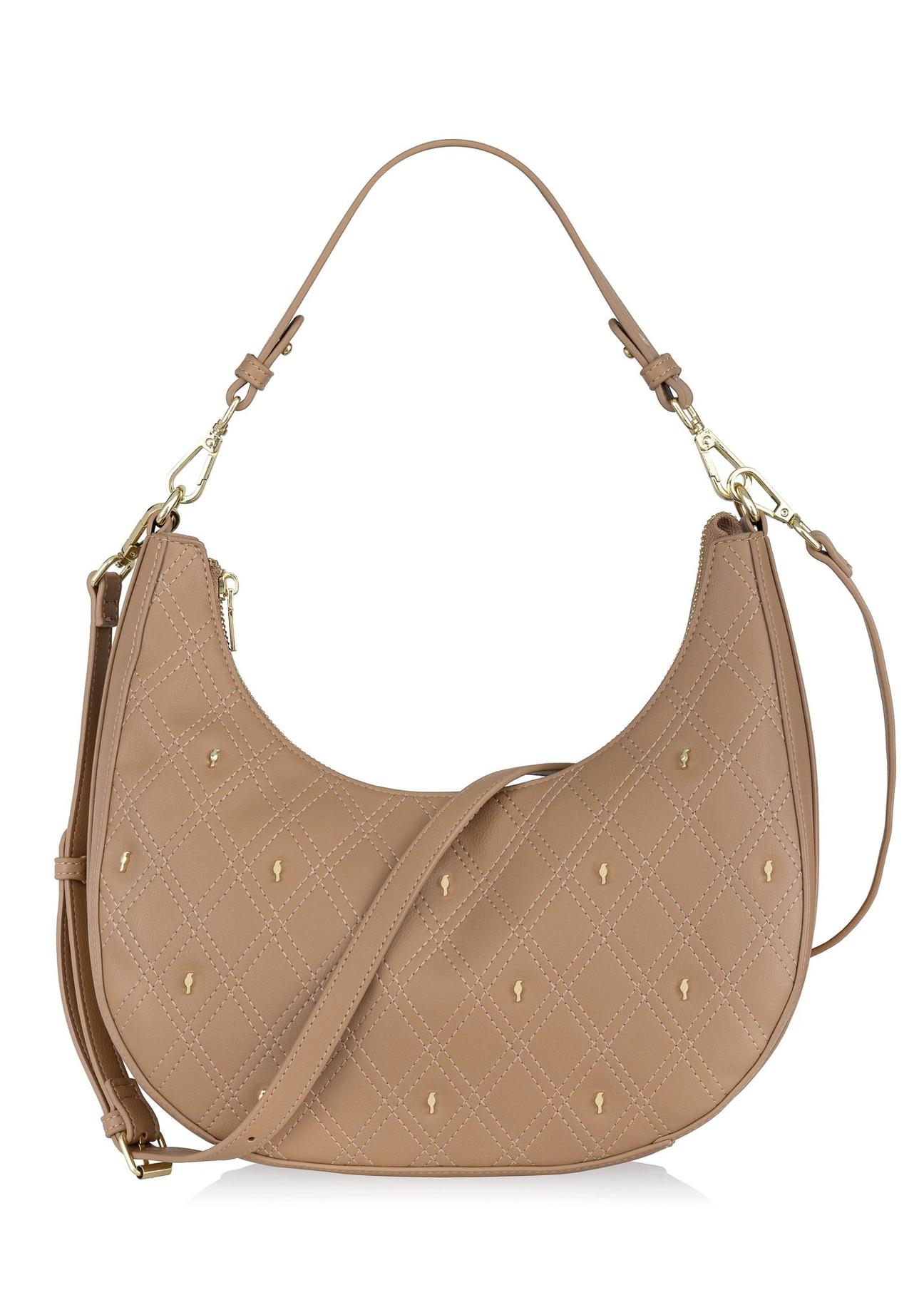 Beige imitation leather hobo handbag TOREC-0877-81(W24)-01