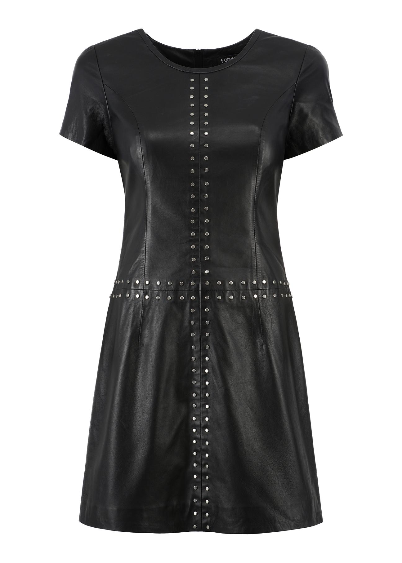 Black leather dress with rivets SUKDS-0050-1276(W23)-05