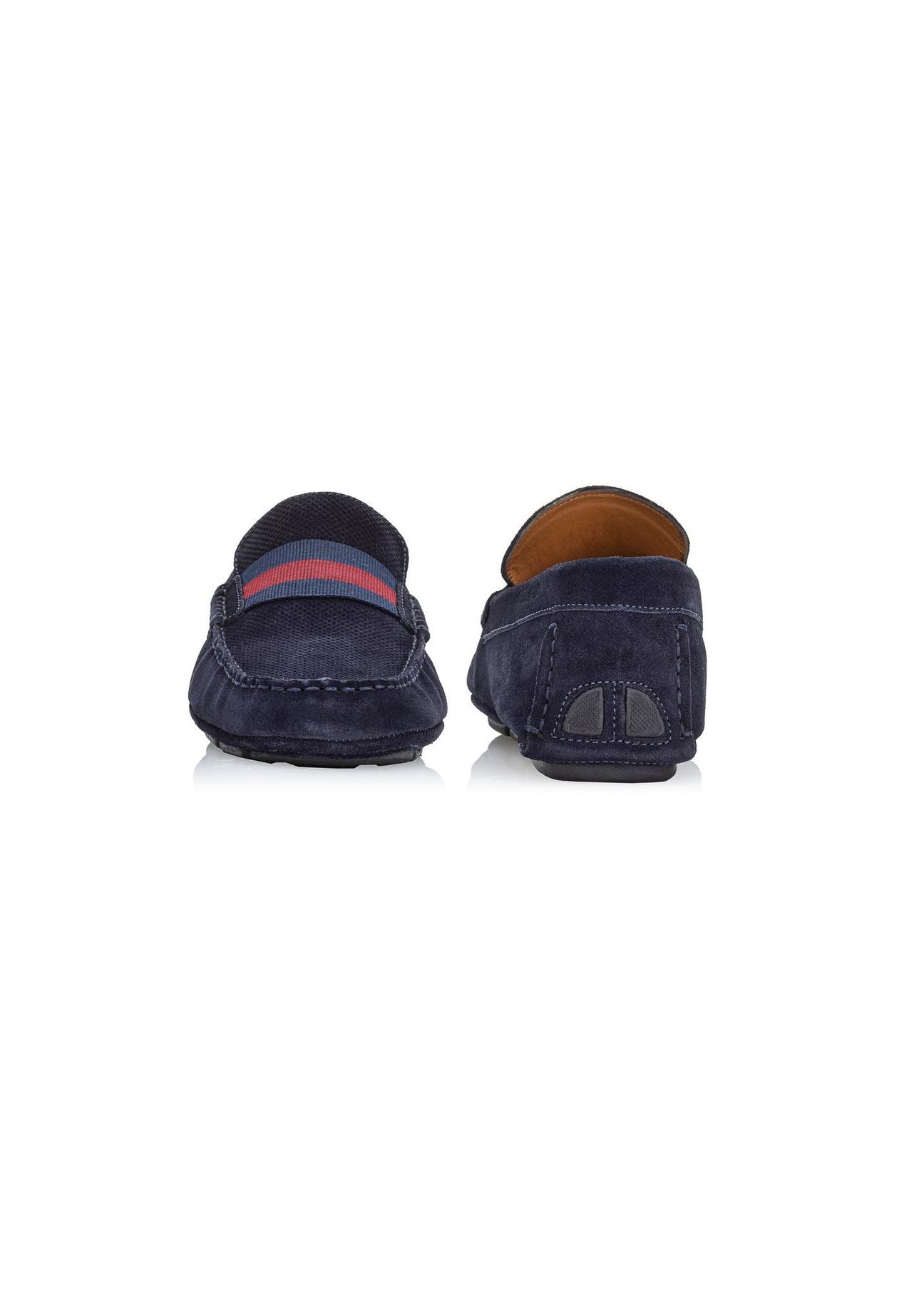 Navy blue leather moccasins for men BUTYM-0428-69(W24)-03