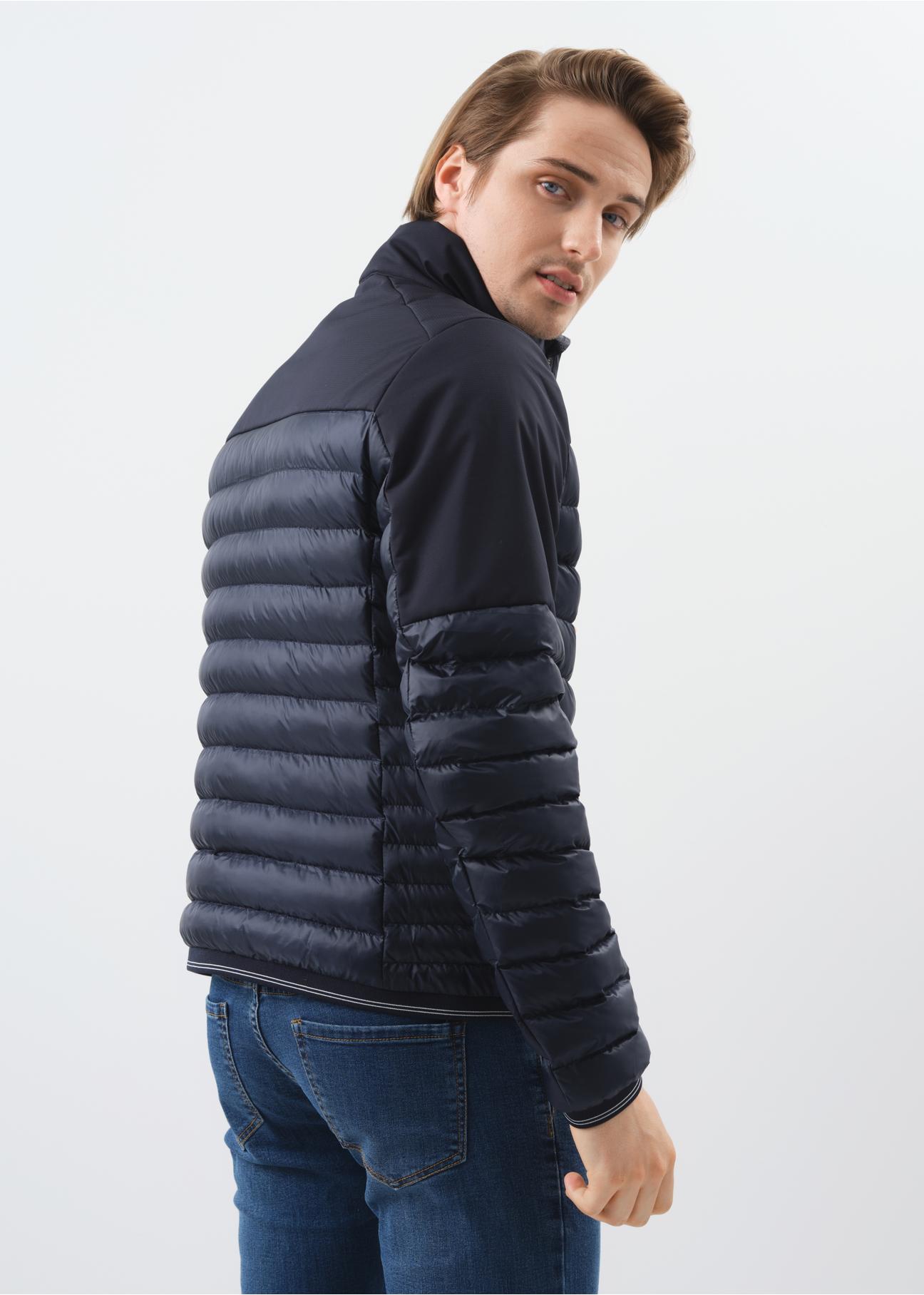 Men's navy blue quilted jacket with stand-up collar KURMT-0309-69(Z24)-04