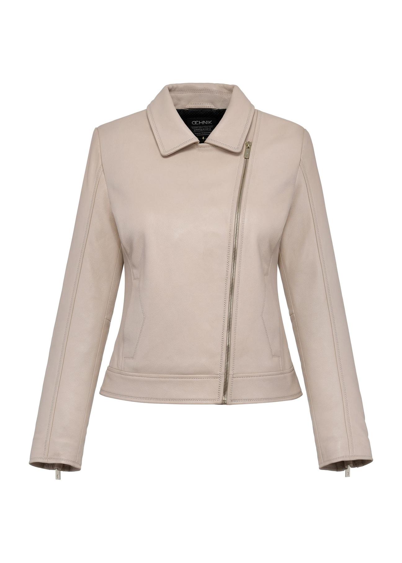 Beige leather biker jacket for women KURDS-0539-2850(W25)