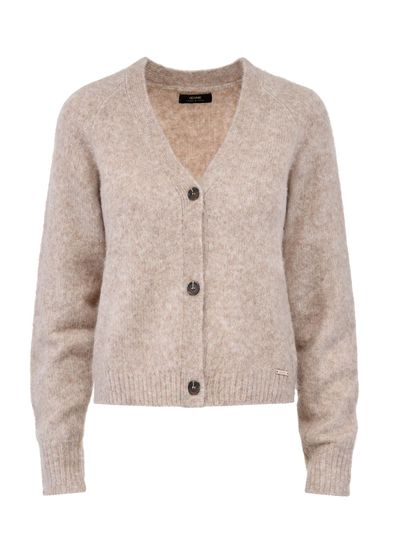 Beige short women's cardigan KARDT-0042-81(Z24)-04