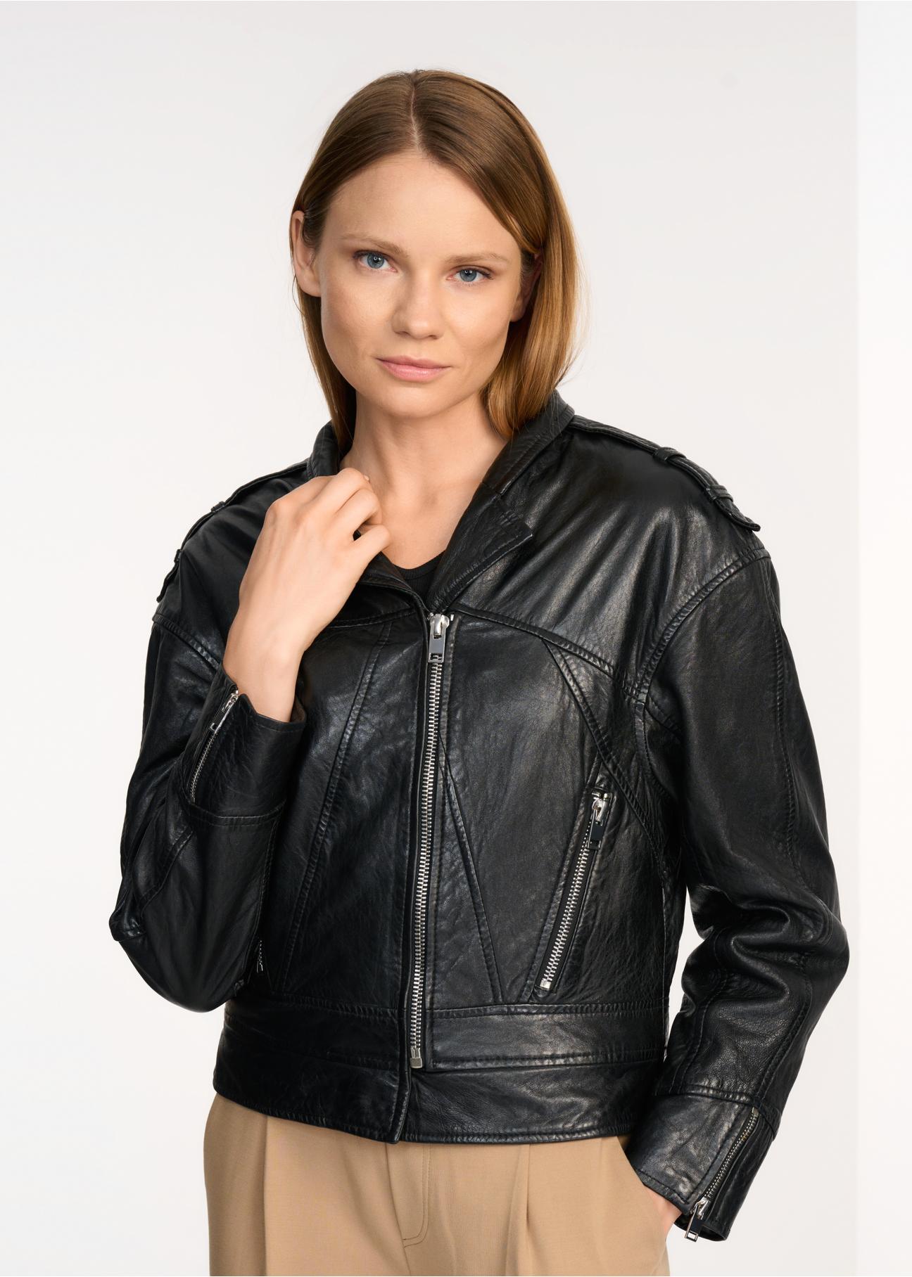 Women's oversize leather jacket KURDS-0386-1242(Z22)-01