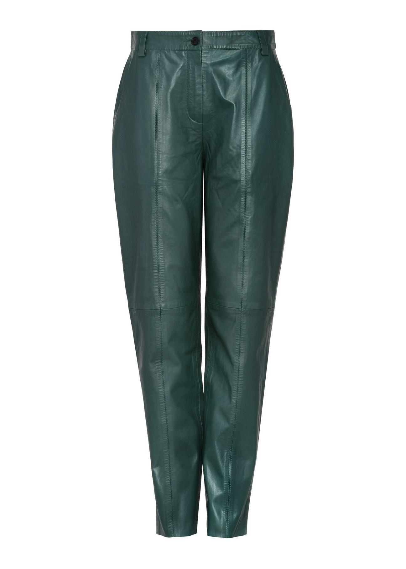 Green women's leather pants SPODS-0039-5327(Z24)-04