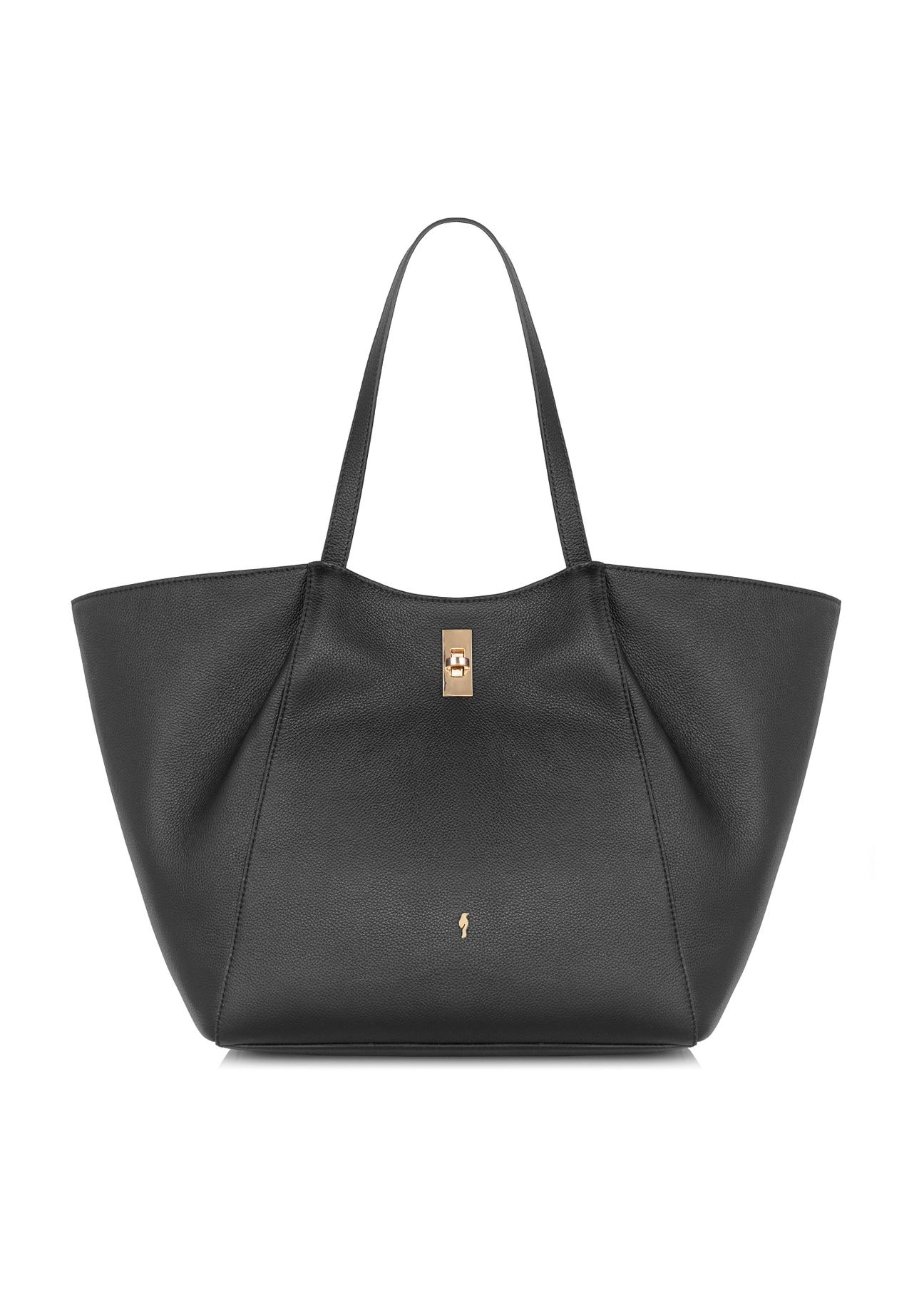 Women's black leather shopper bag TORES-1000-99(W24)-01