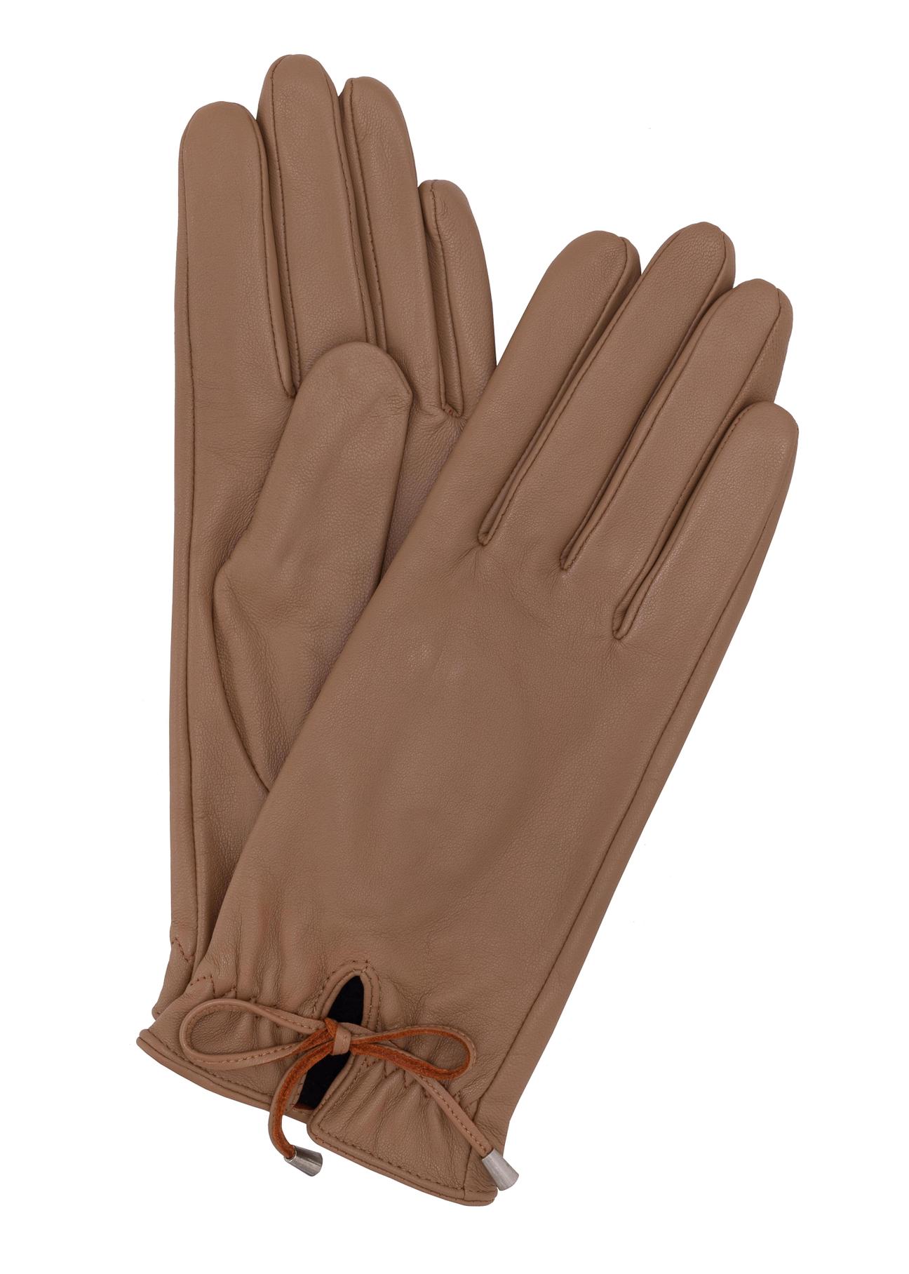 Women's leather gloves with binding REKDS-0021-81(Z24)-01