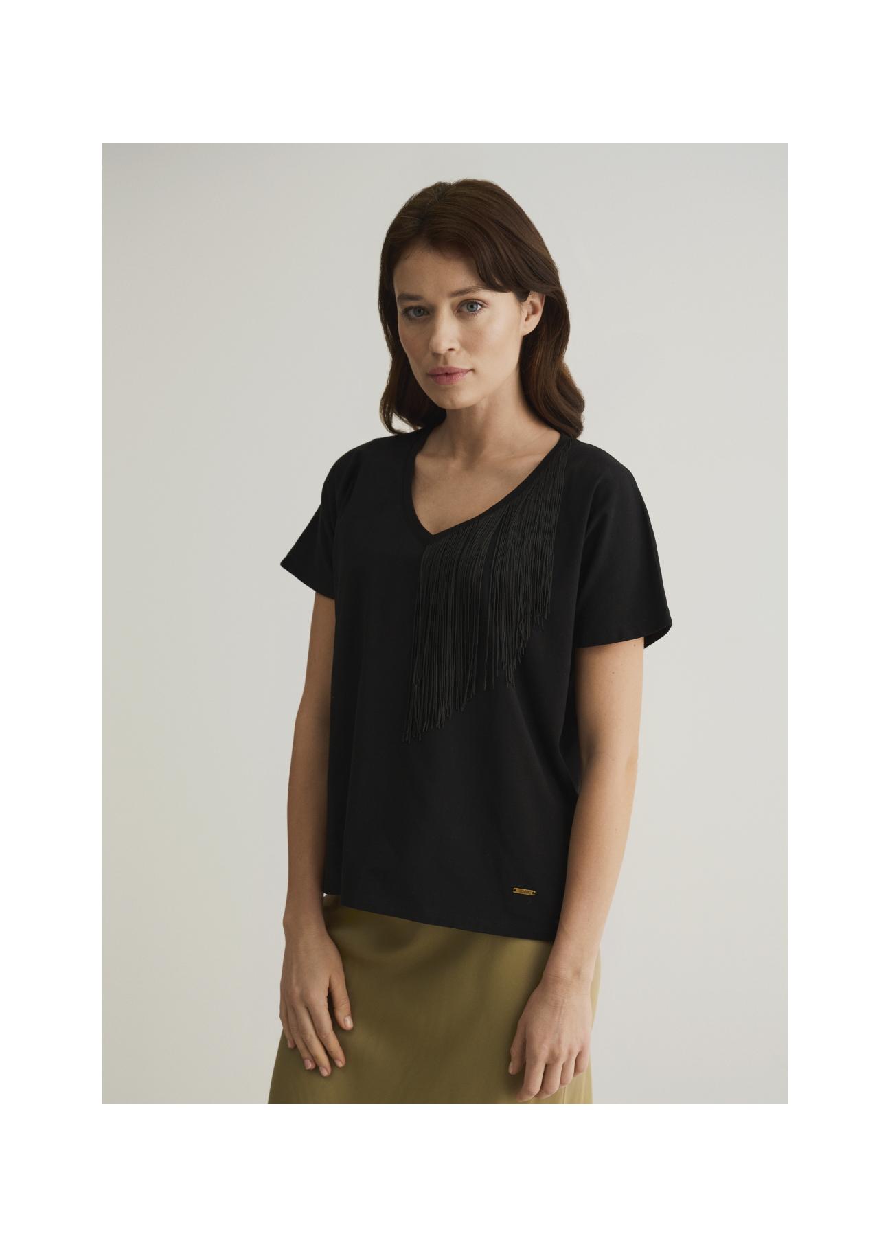 Black women's blouse with fringe BLUDT-0145-99(W22)-01