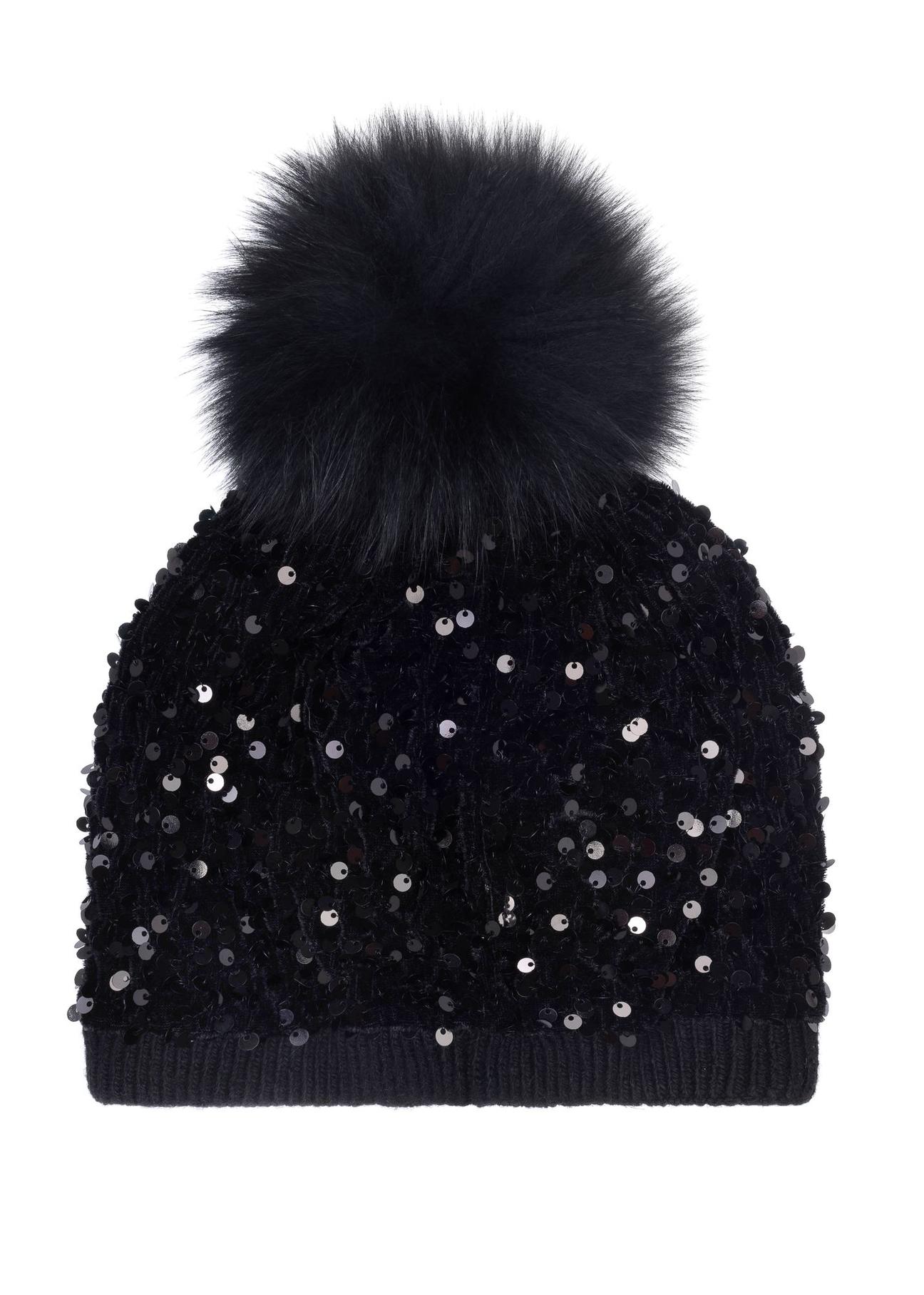 Black women's winter hat with sequins CZADT-0152A-99(Z24)