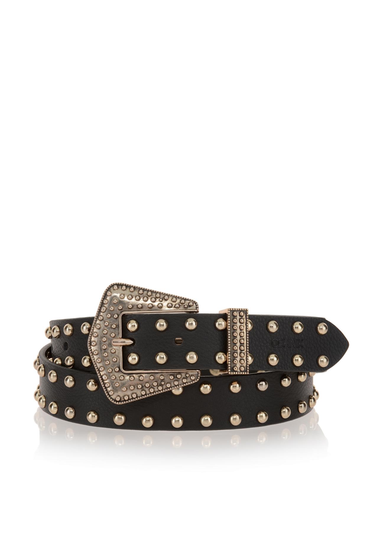 Black leather belt with studs for women PASDS-0276-99(Z23)-01