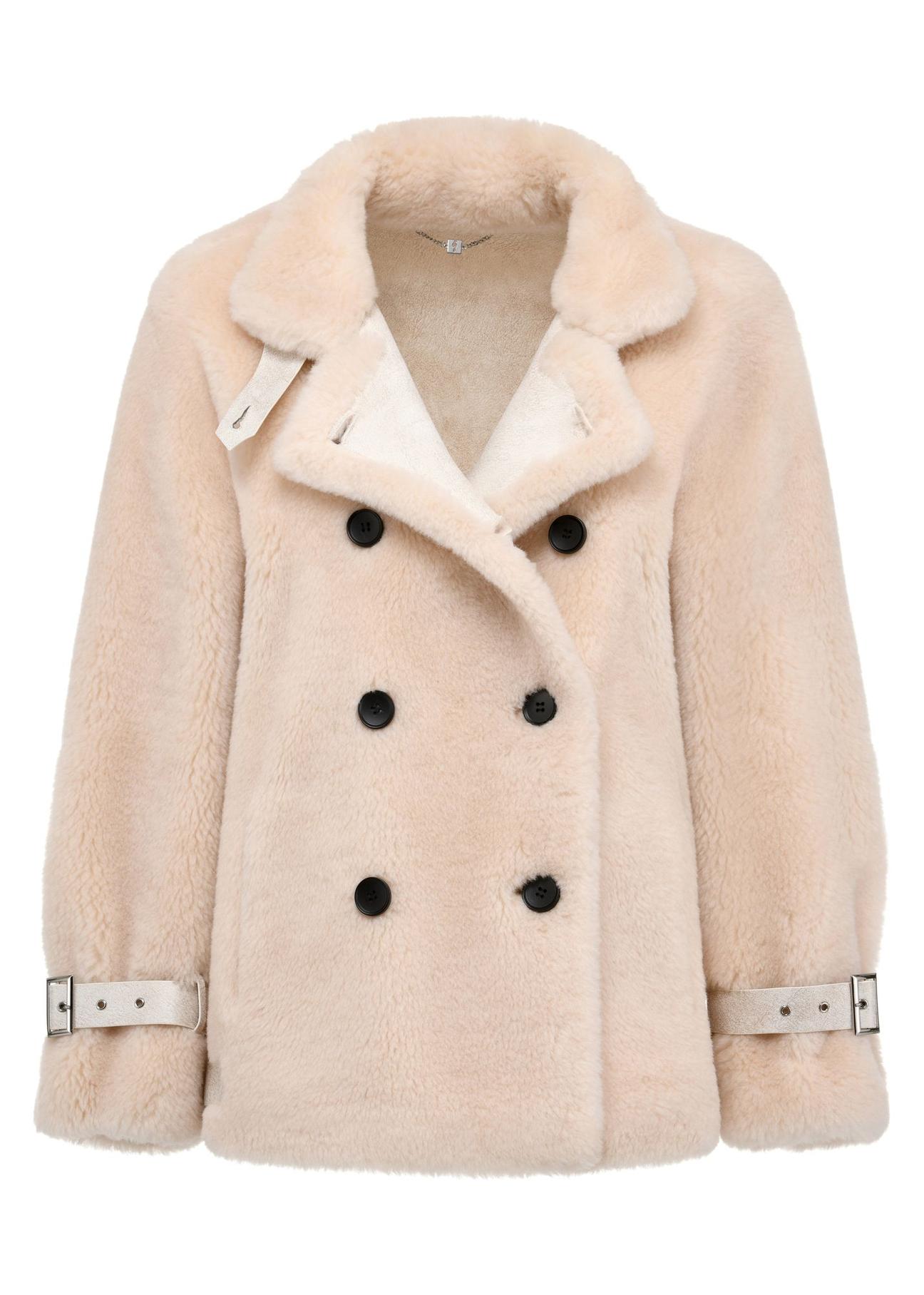 Women's beige wool fur coat FUTDW-0028-81(Z24)