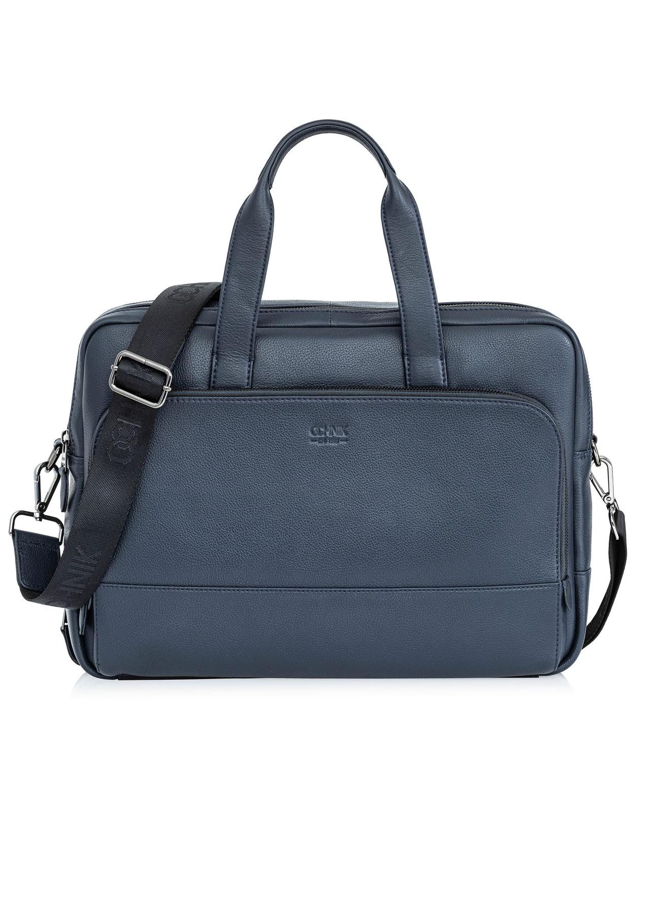 Navy blue leather men's bag TORMS-0020D-69(W25)-01