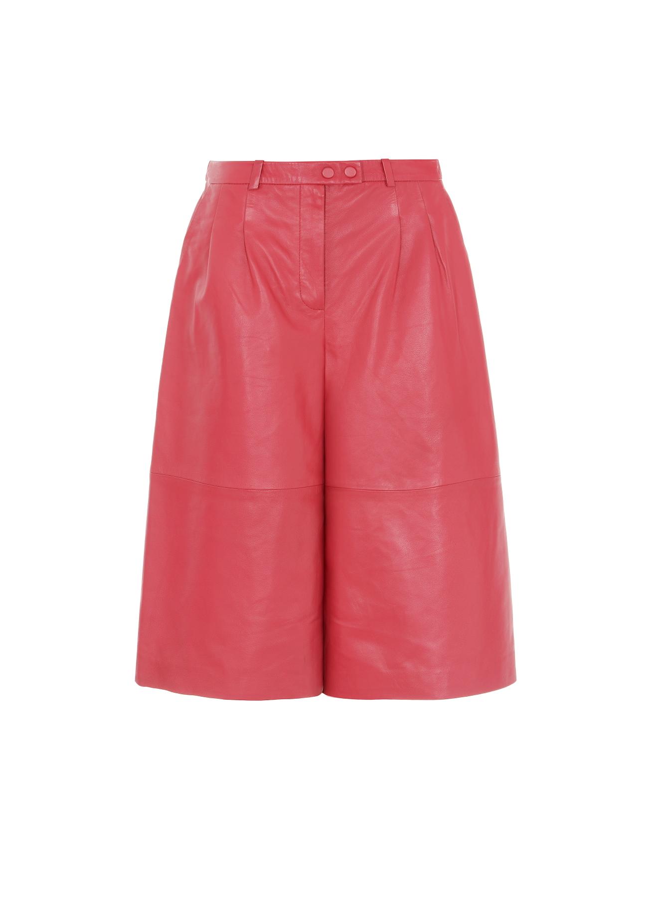 Pink leather short pants for women SPODS-0027-1157(Z21)-03