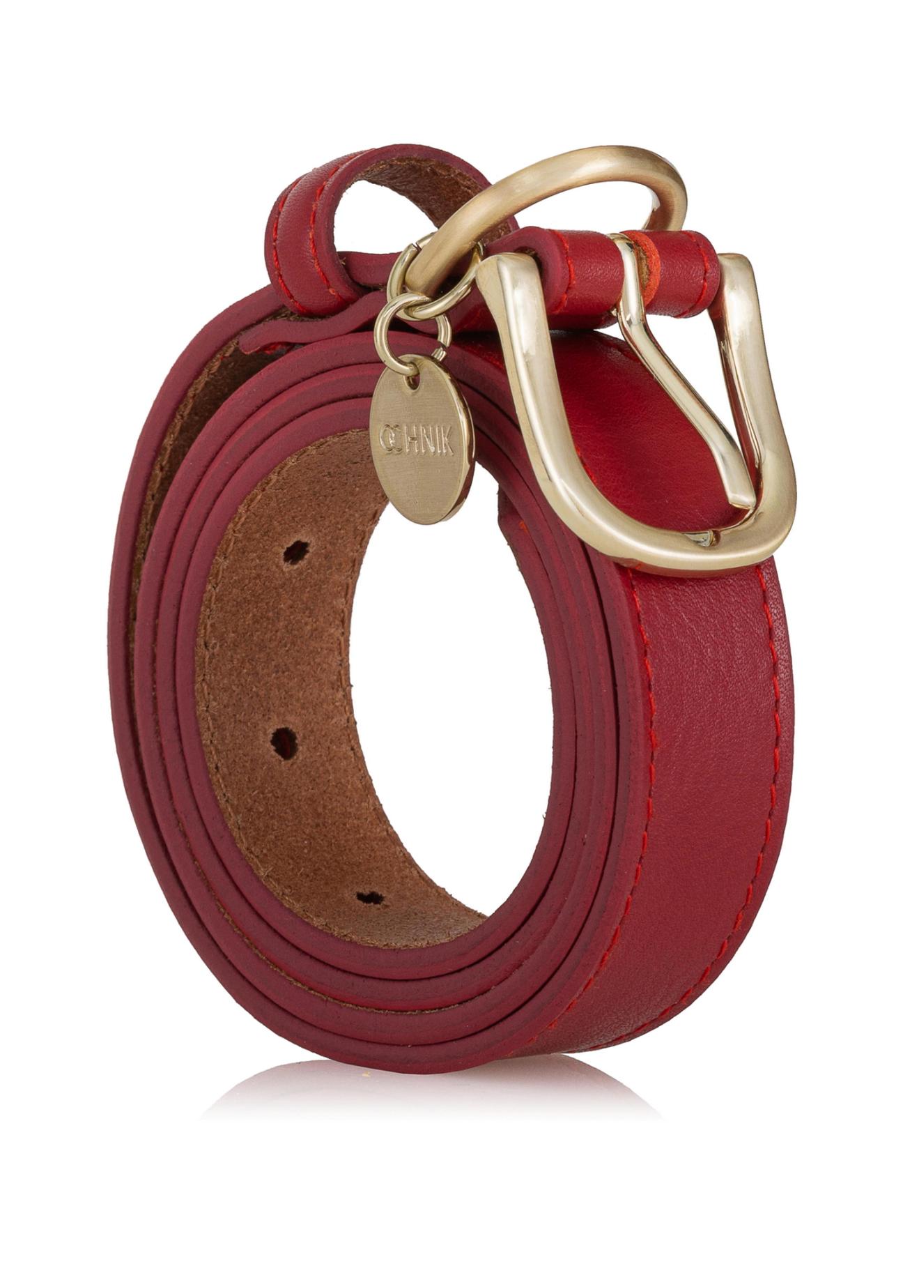 Women's red leather belt PASDS-0275-42(Z23)-02