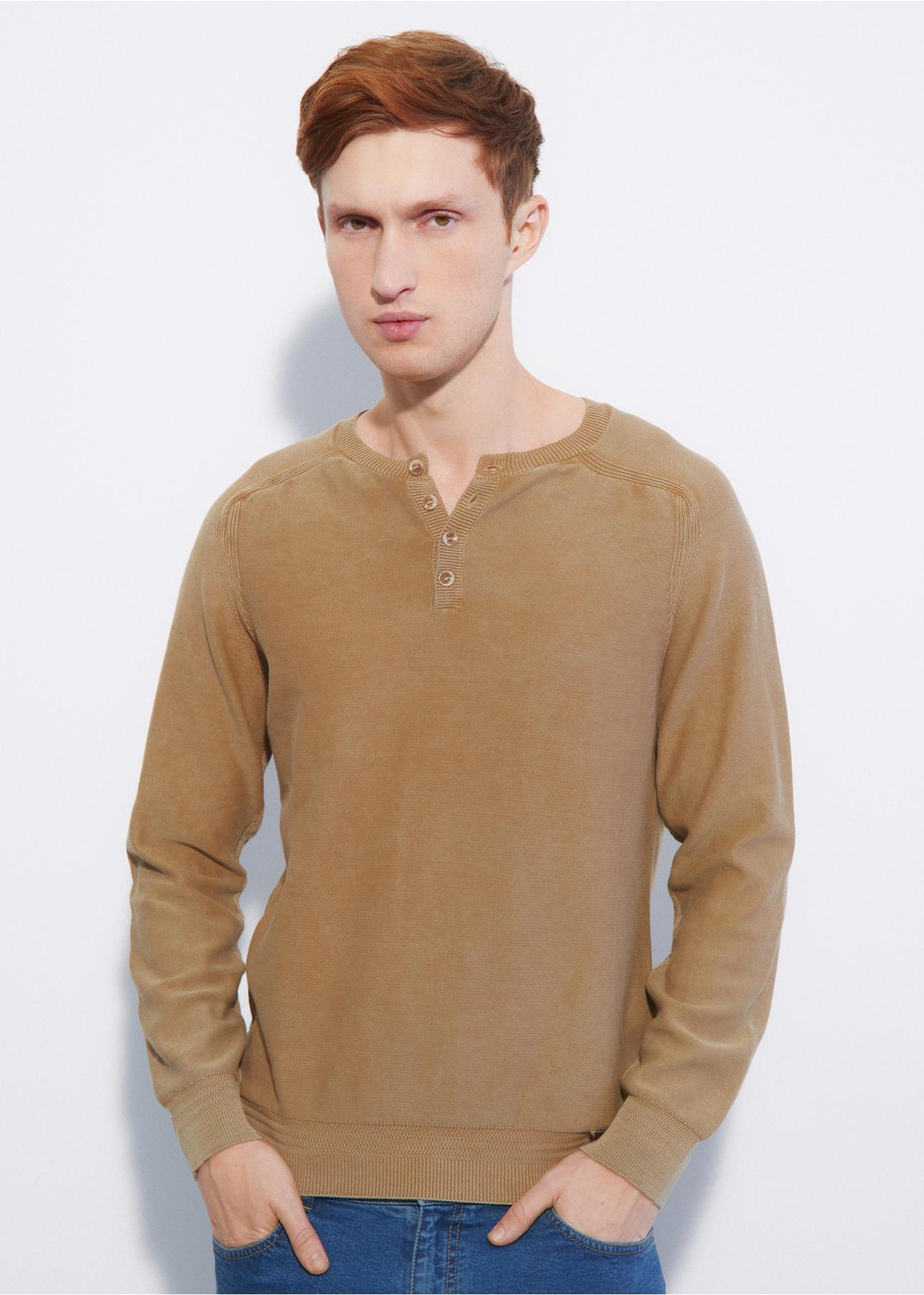 Brown men's sweater with buttons SWEMT-0130-24(W23)-01