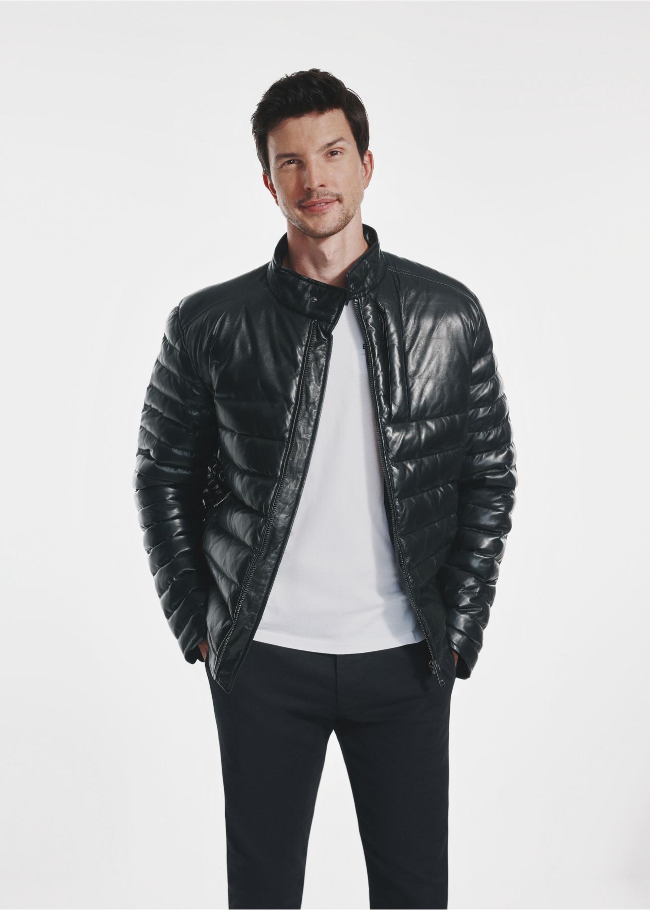 Quilted black men's leather jacket KURMS-0313-5339(Z24)-02