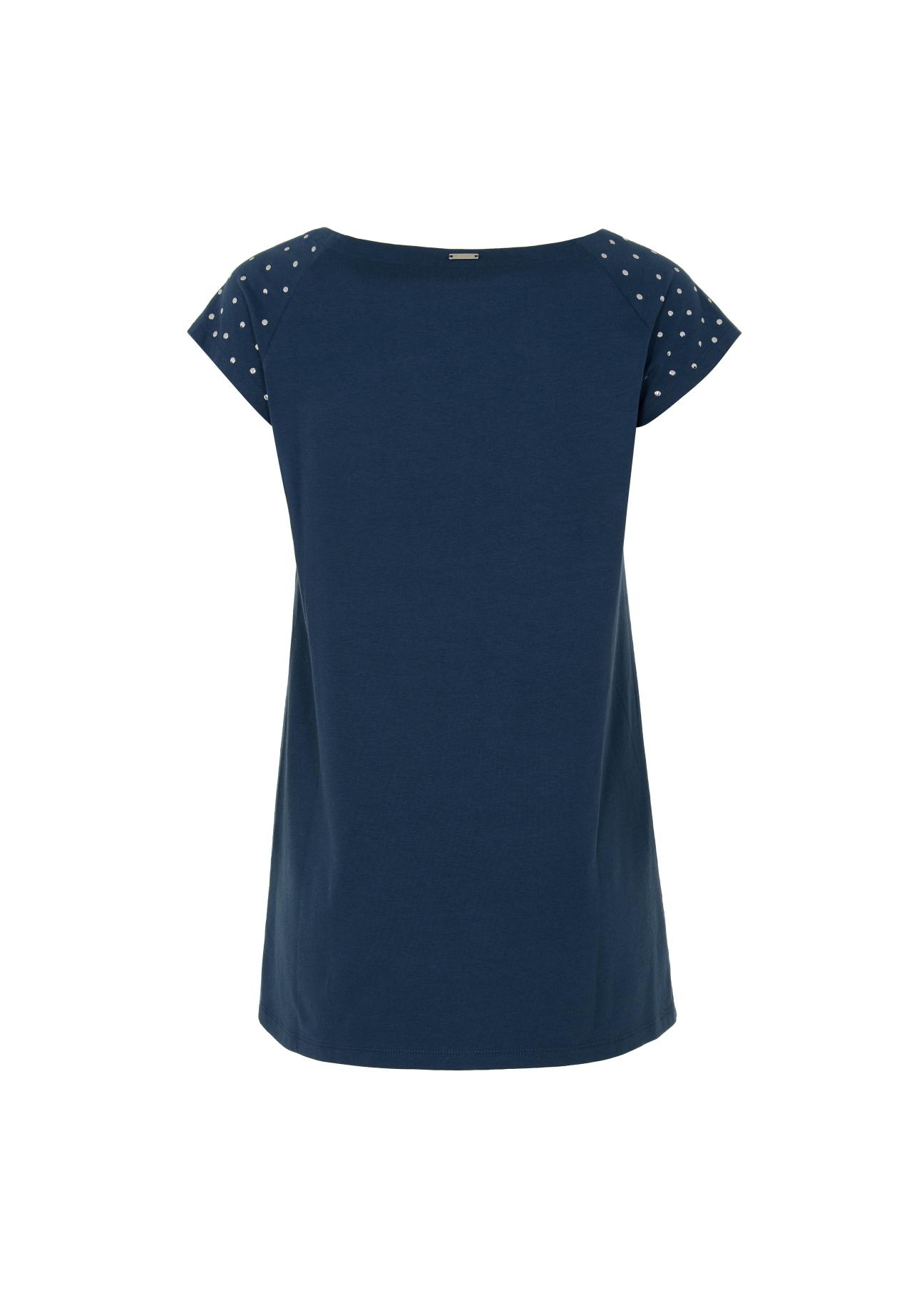 Women's navy blue T-shirt with applique TSHDT-0096-69(W22)-03