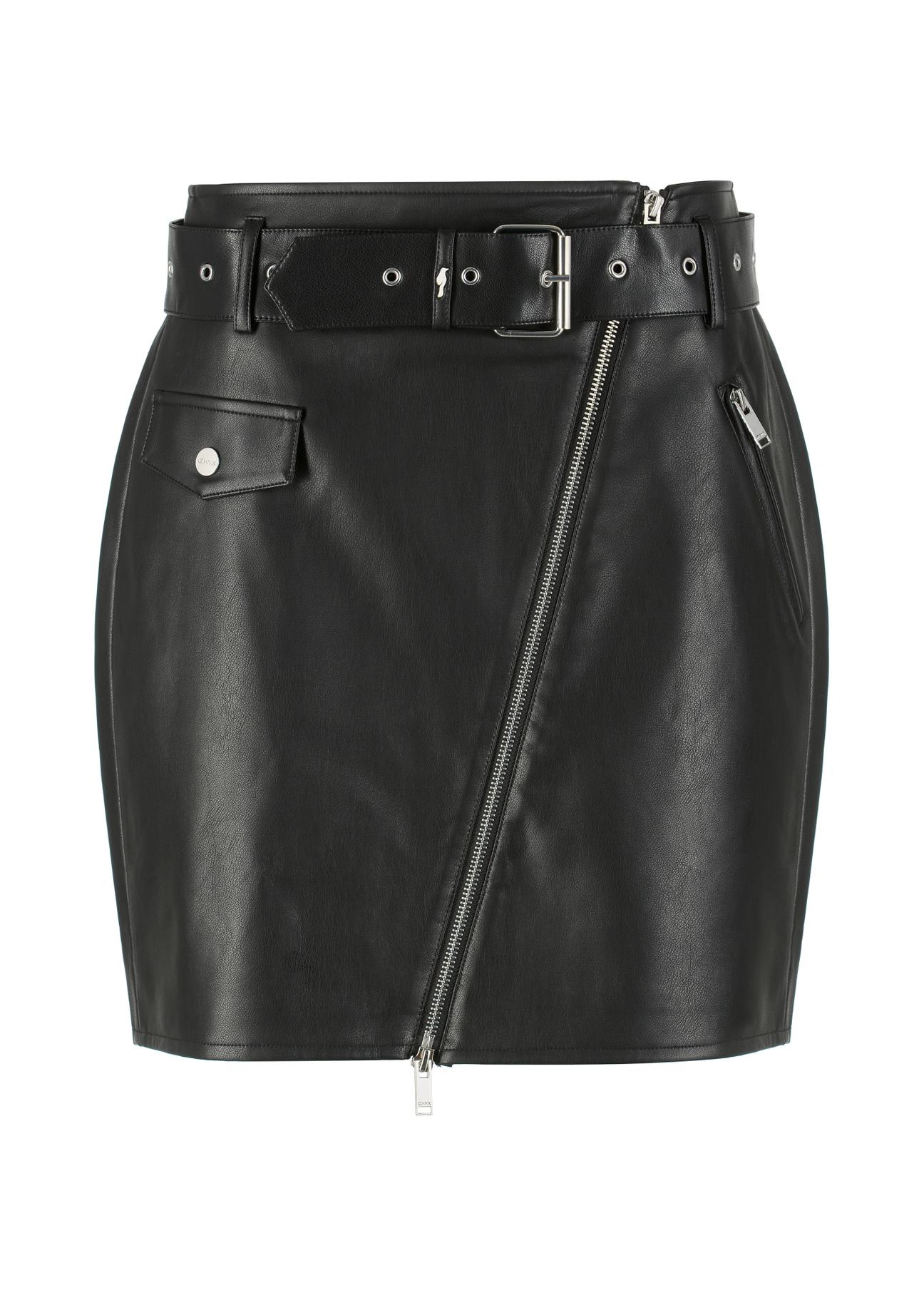 Black imitation leather skirt SPCDP-0001-99(W23)-05