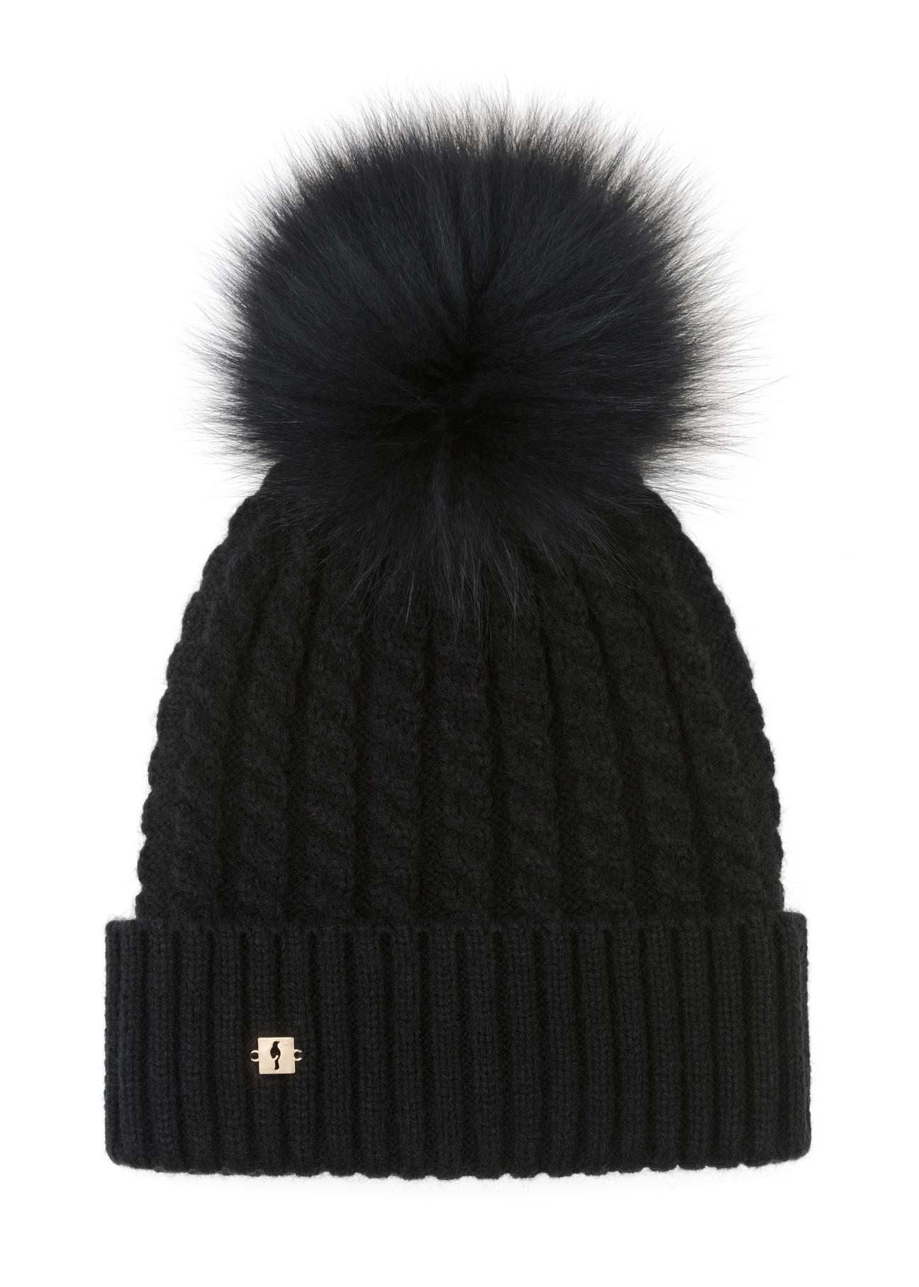 Black women's cap with pompom CZADT-0158-99(Z23)-02