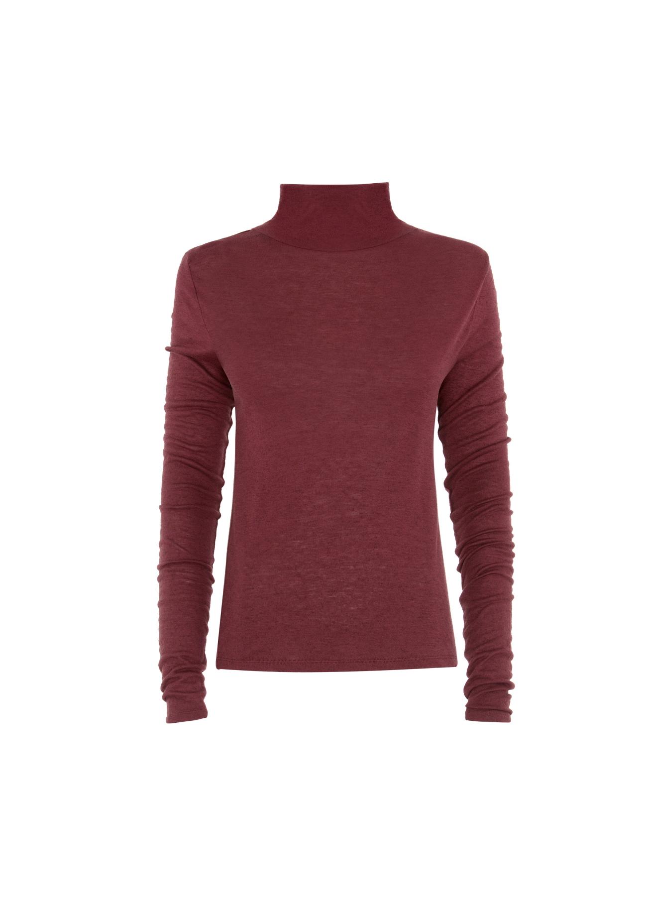 Maroon women's blouse with half turtleneck BLUDT-0111-49(Z20)-02