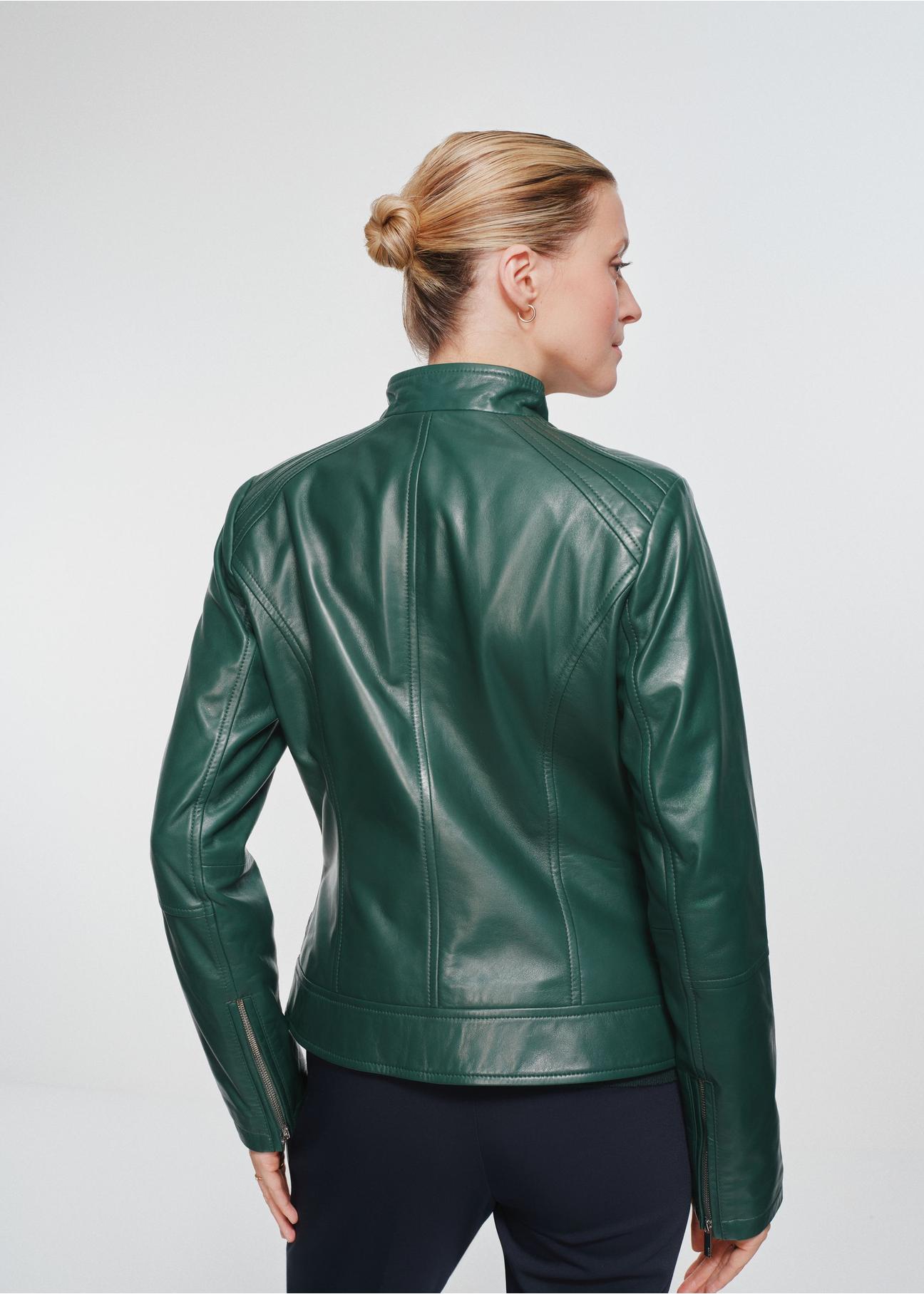 Green women's leather jacket KURDS-0492-2778(Z24)-03