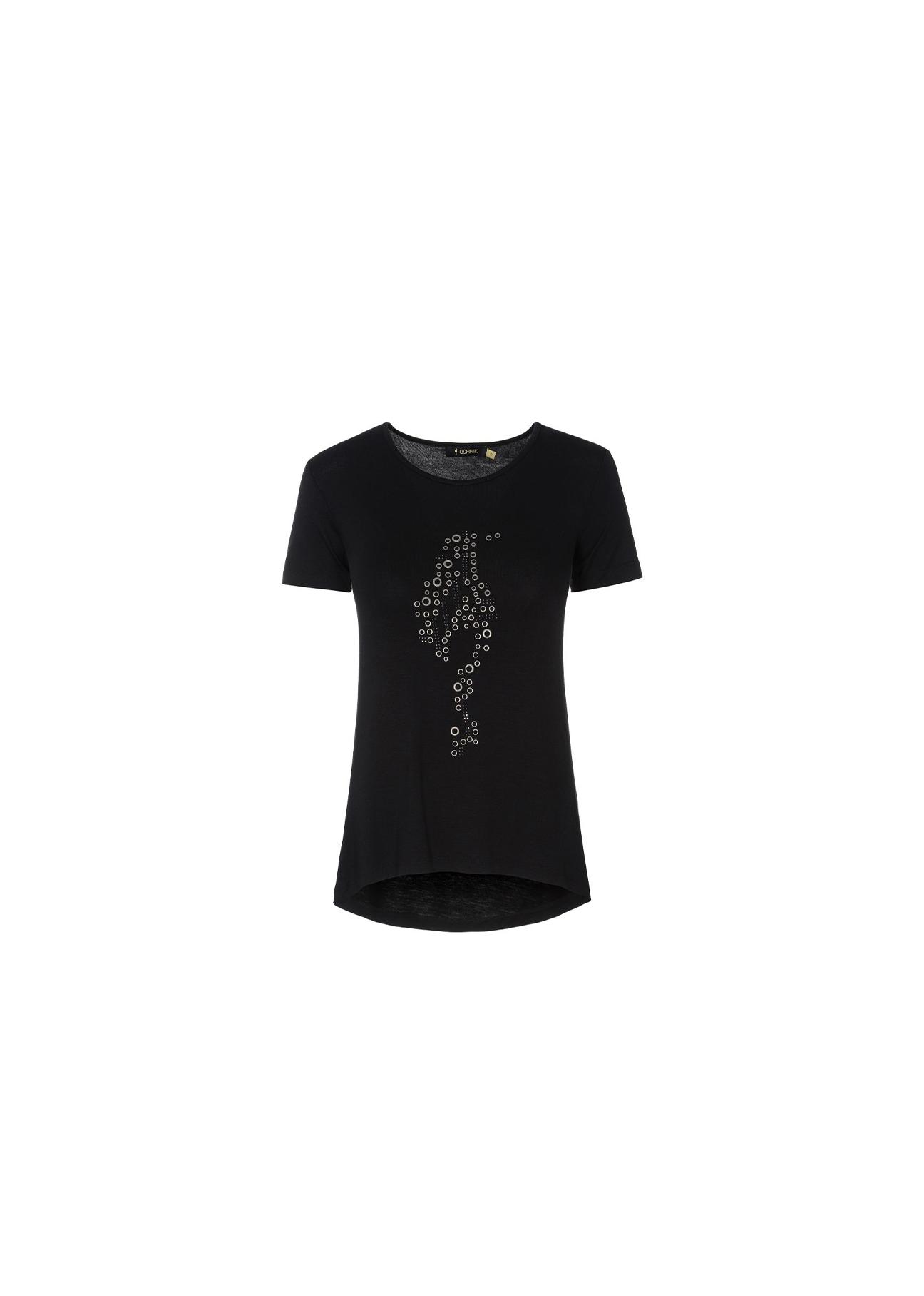 Black Women's T-shirt with applique TSHDT-0034-99(W19)-01