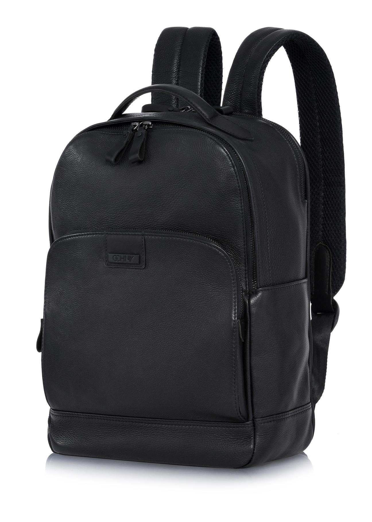 Large black leather men's backpack PLCMS-0020-99(W24)-03