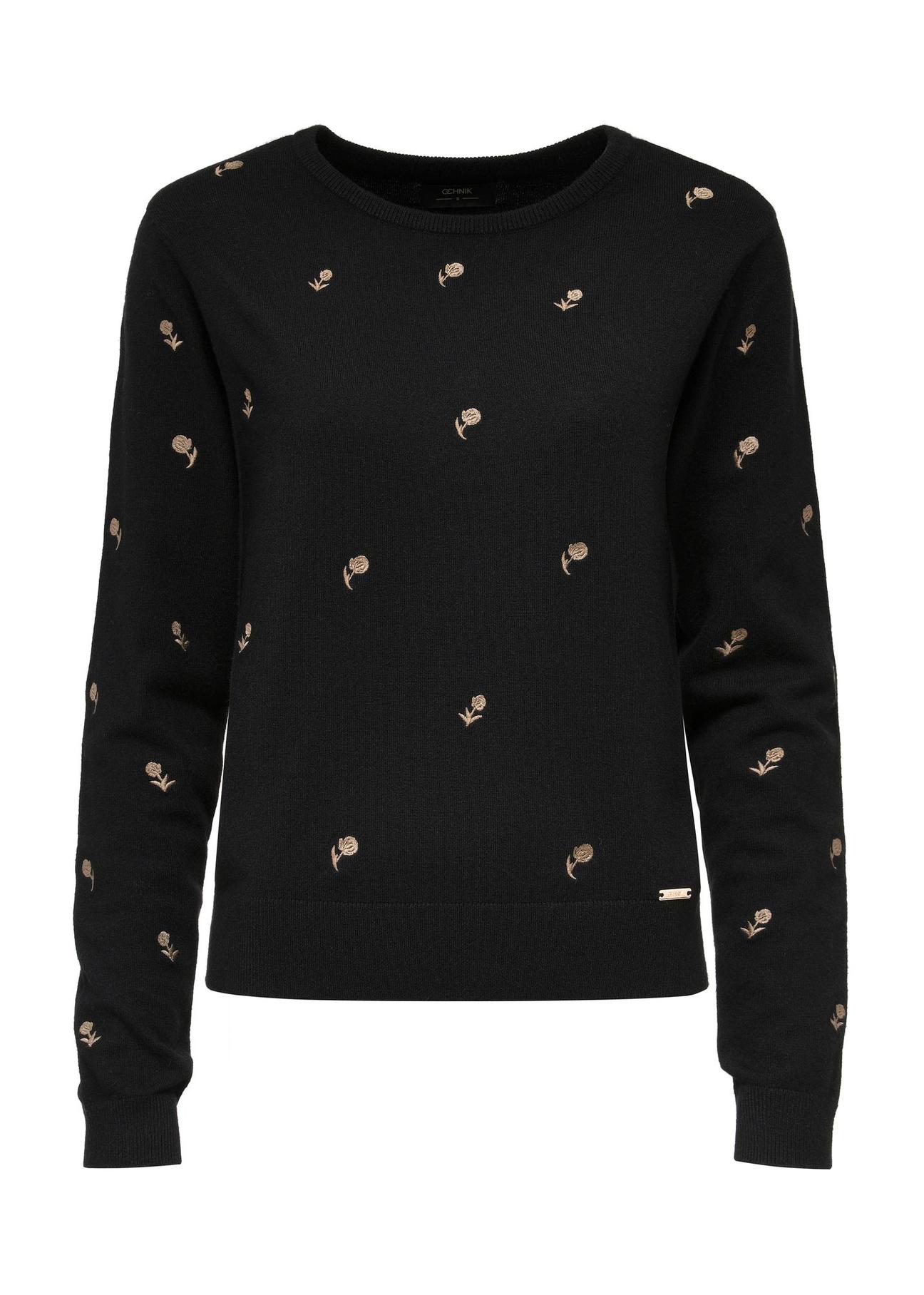 Black women's sweater with flowers SWEDT-0223-99(Z24)-01