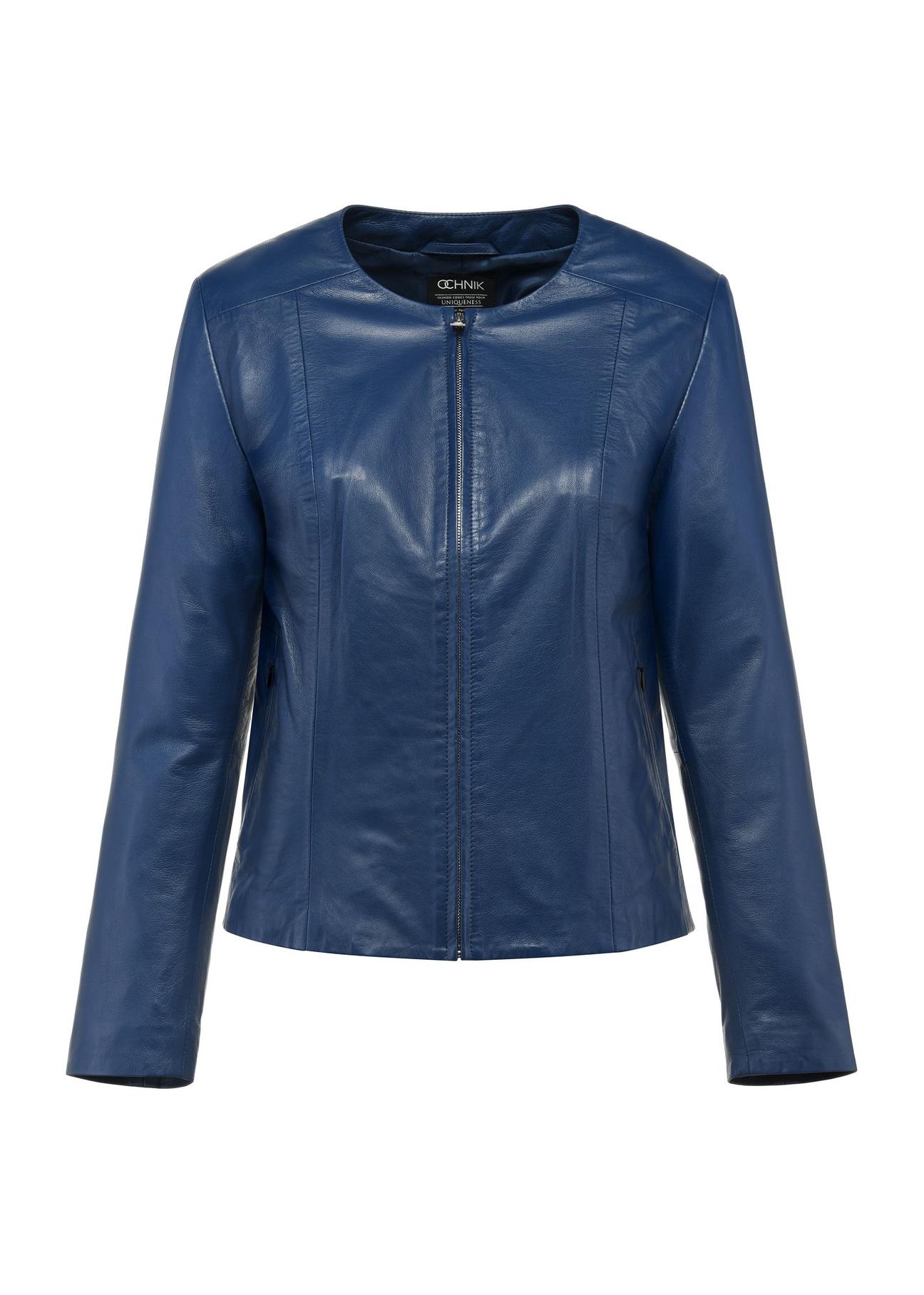 Navy blue leather biker jacket for women KURDS-0532-1196(W25)