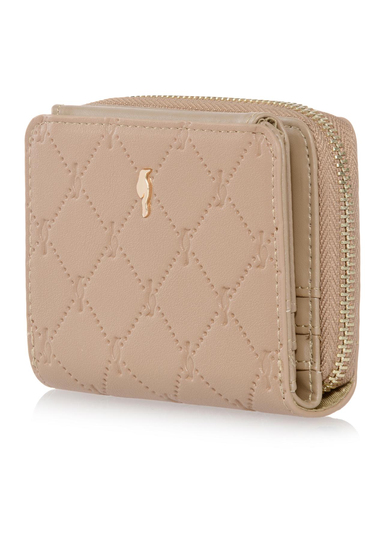 Small beige women's wallet with monogram POREC-0349-81(Z24)-03