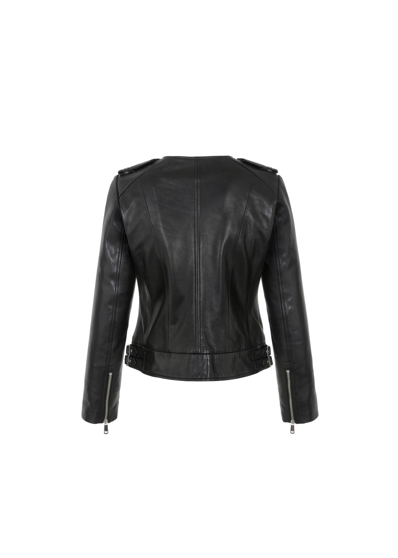 Women's classic black leather jacket KURDS-0366-5491(W22)-03