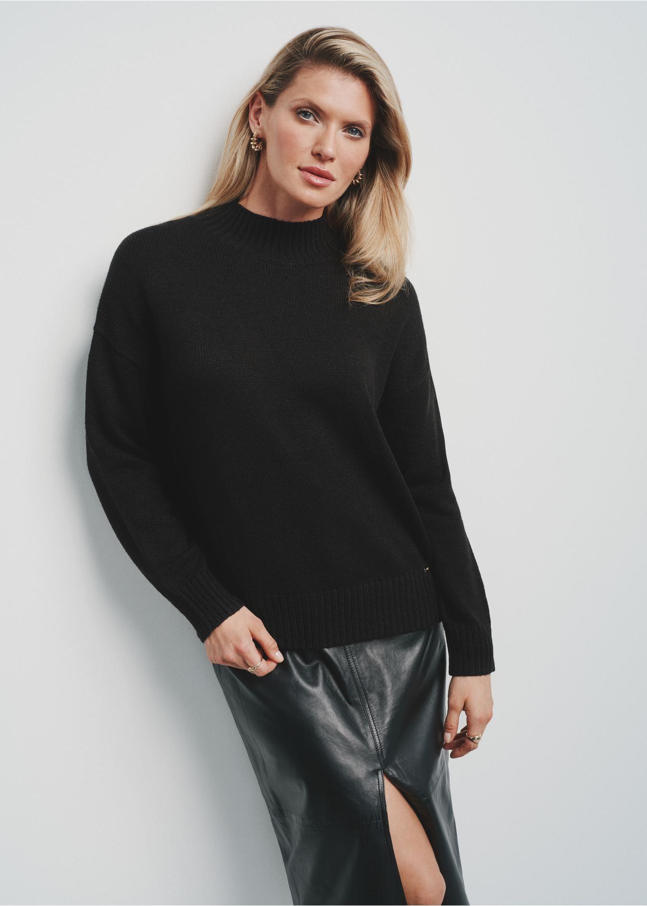 Black classic women's sweater SWEDT-0186-99(Z24)-01