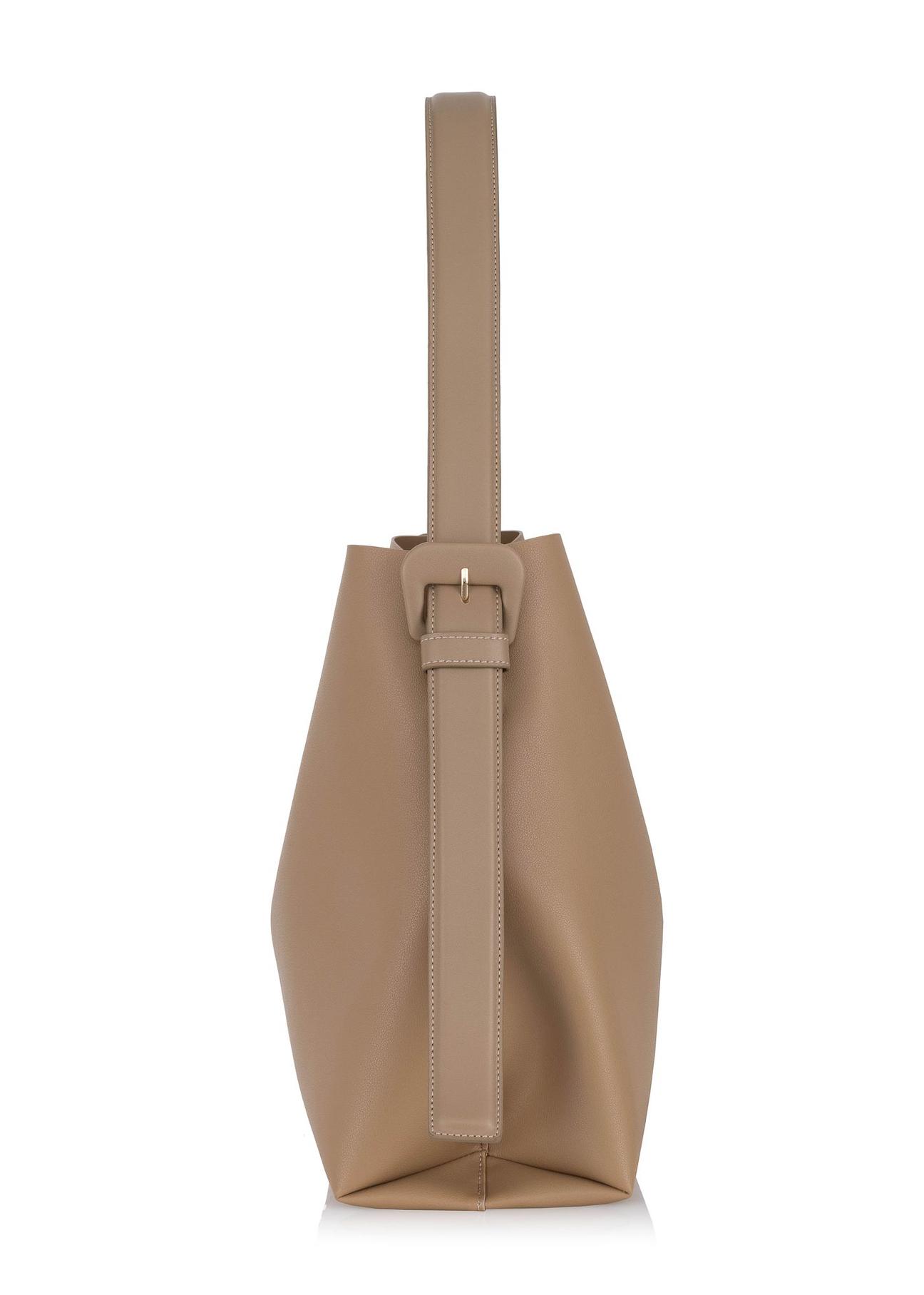 Beige imitation leather shopper bag TOREC-0903-81(W24)-03