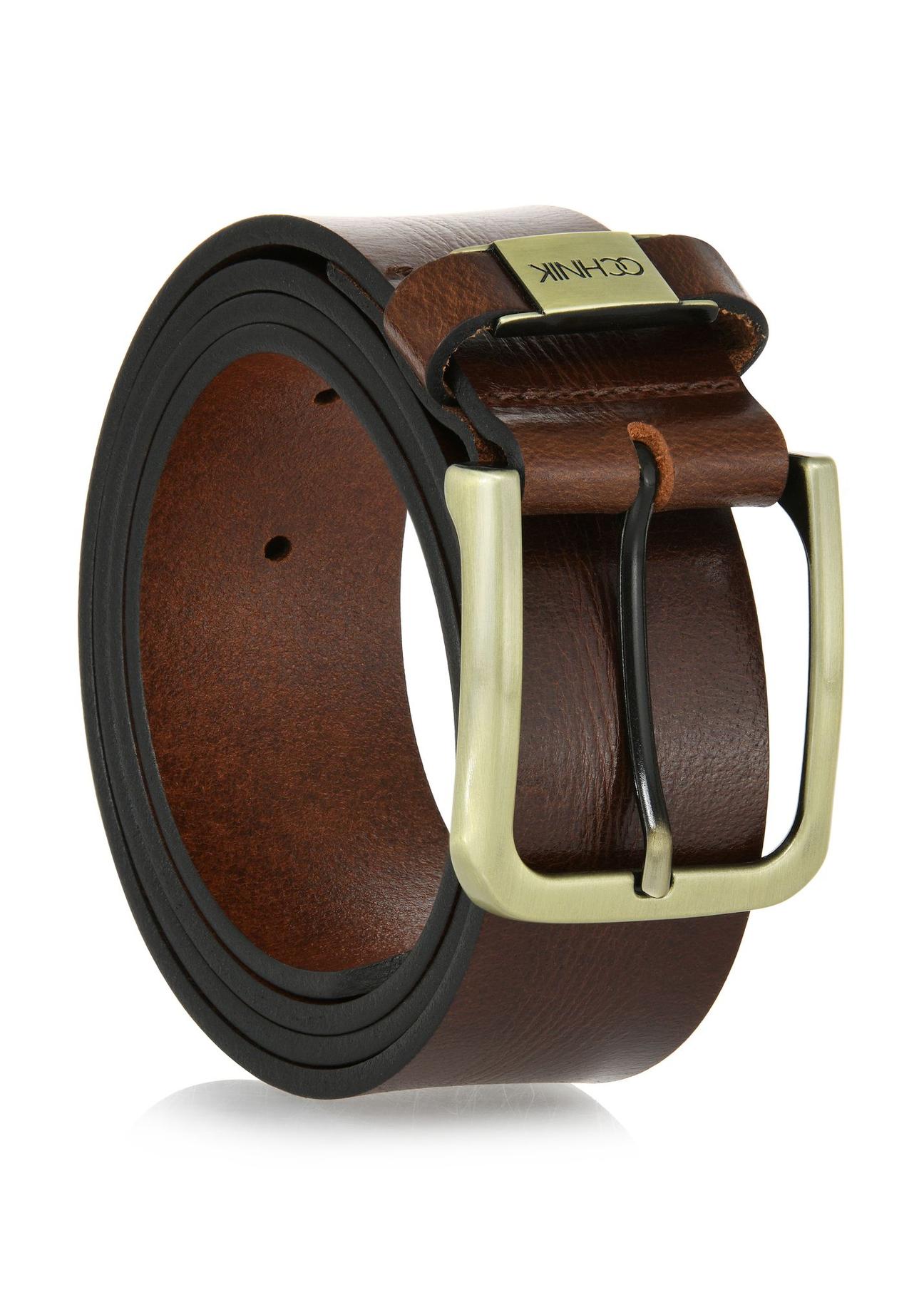 Brown leather men's belt PASMS-0129C-89(W24)-02