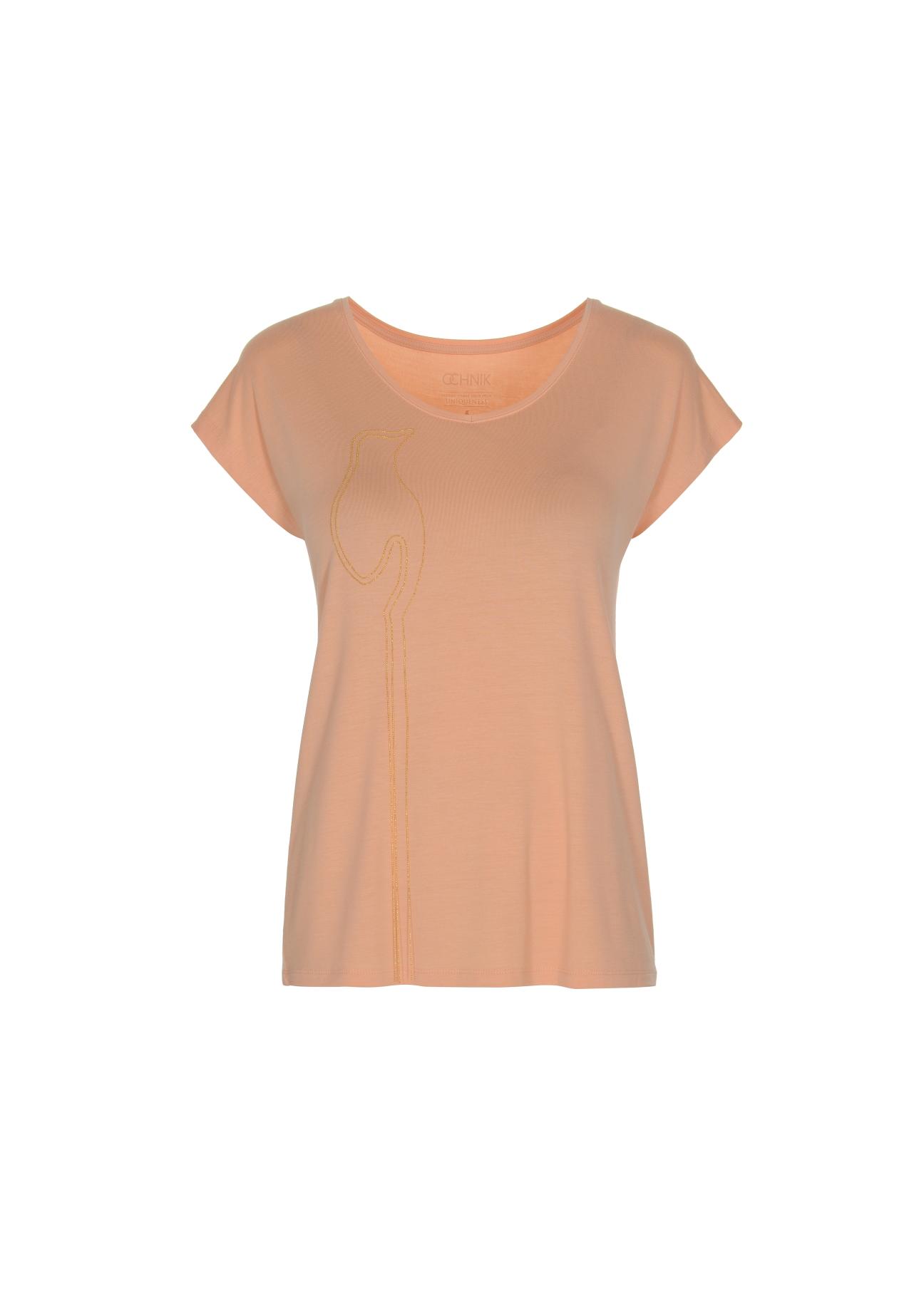 Peach V-neck T-shirt for women TSHDT-0084-30(W22)-03