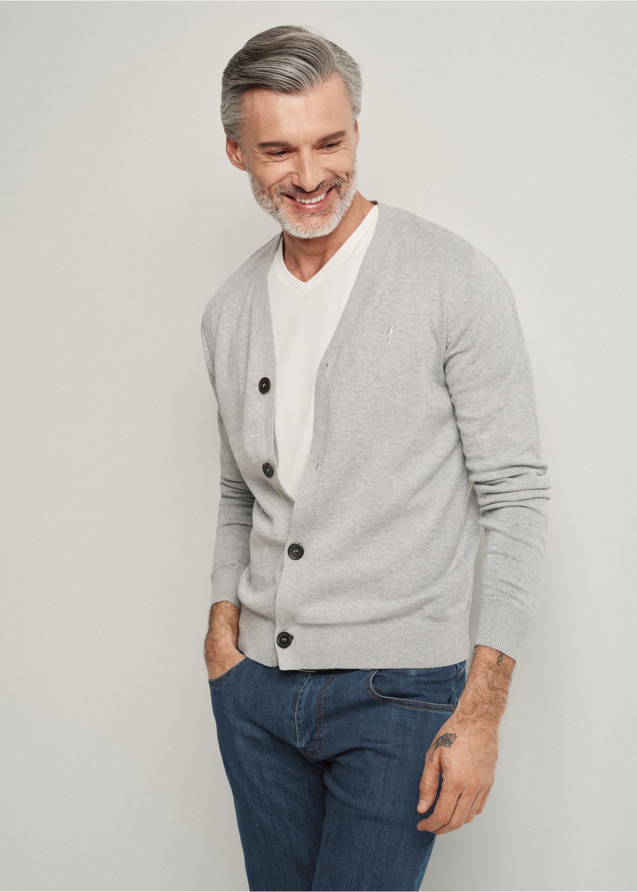 Grey men's cotton cardigan KARMT-0003-91(W24)-01