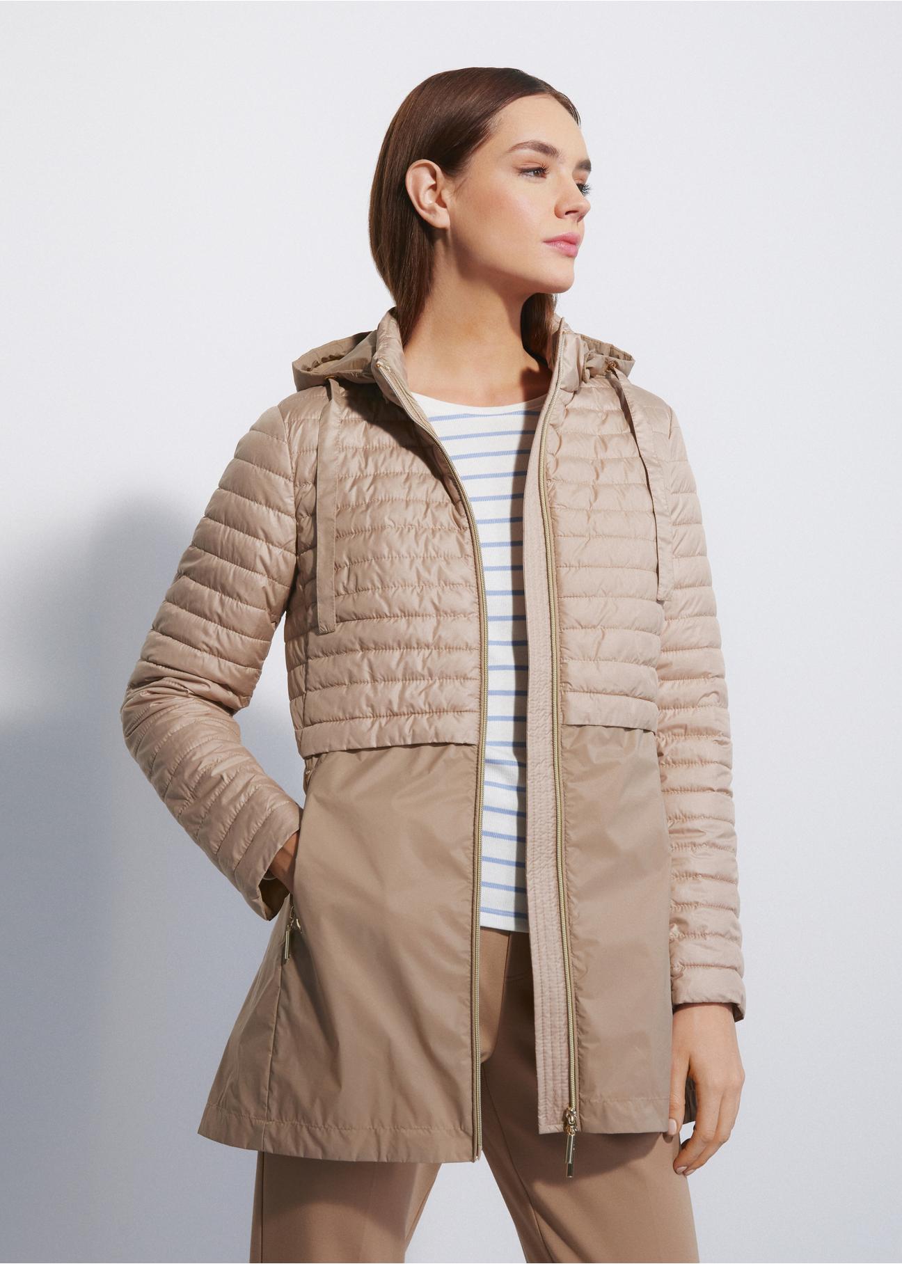 Beige women's hooded jacket KURDT-0422-81(W23)-04