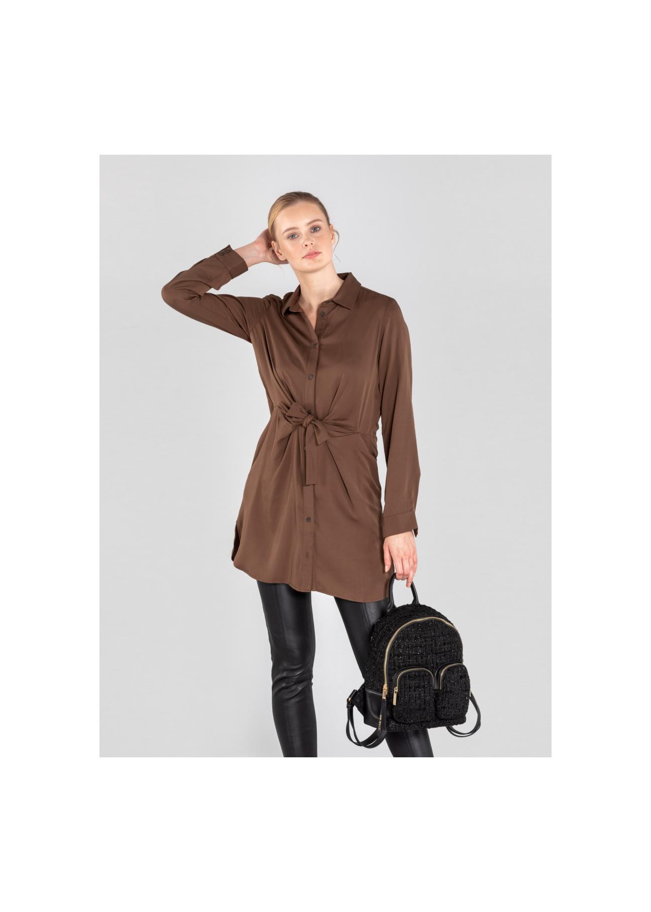 Women's long brown shirt BLUDT-0116-89(Z20)-01