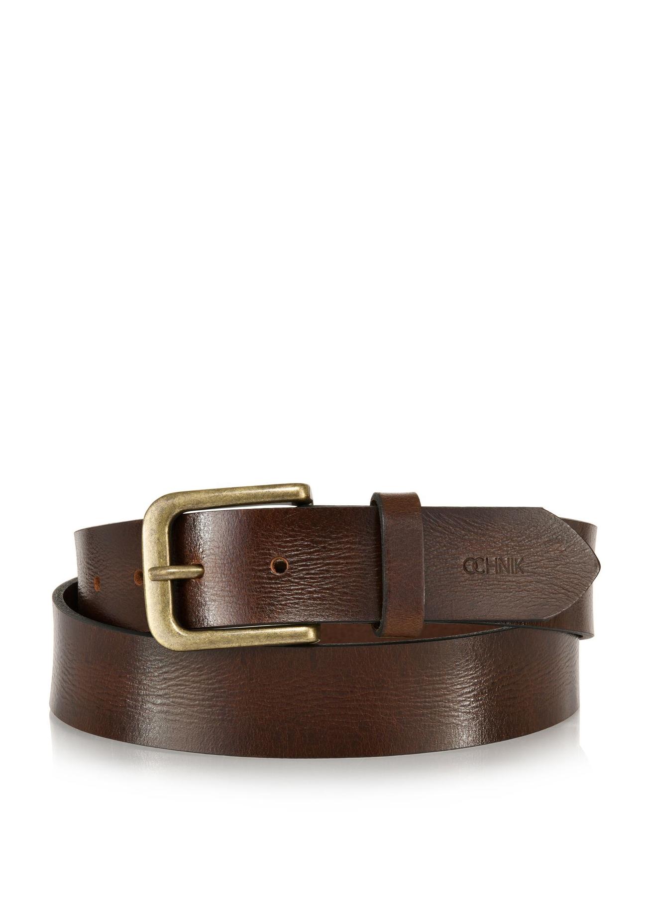 Brown leather men's belt PASMS-0250-89(W24)-01