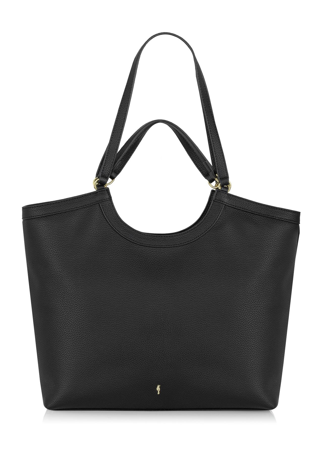 Black imitation leather shopper bag TOREC-0871-99(W24)-01