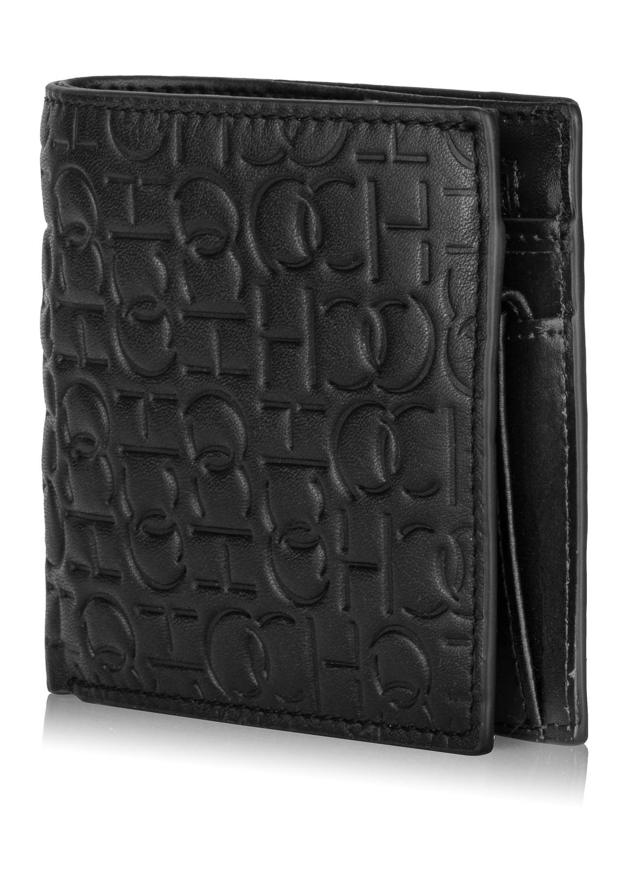 Men's black leather wallet with monogram PORMS-0603-98(Z23)-02