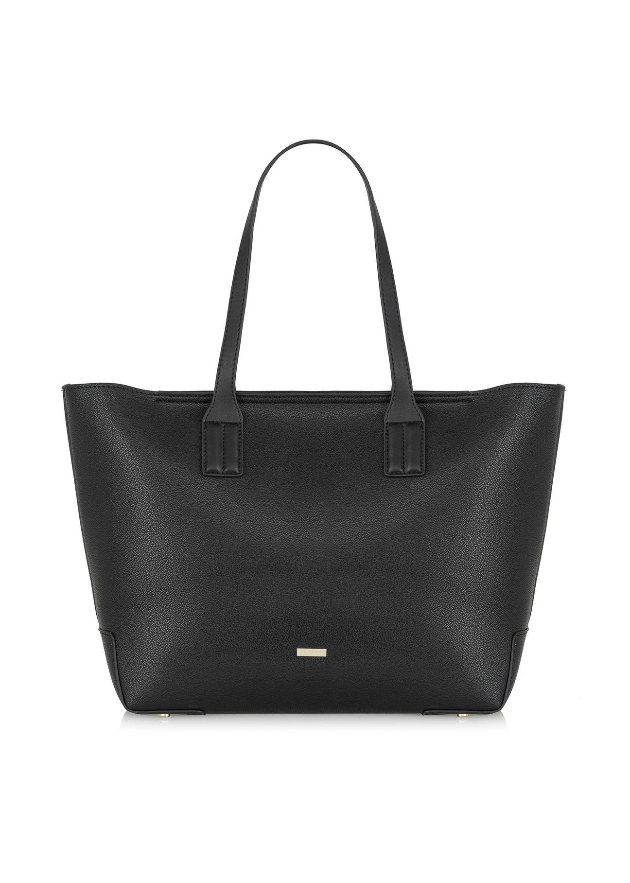 Black imitation leather shopper bag TOREC-0908-99(W24)-01