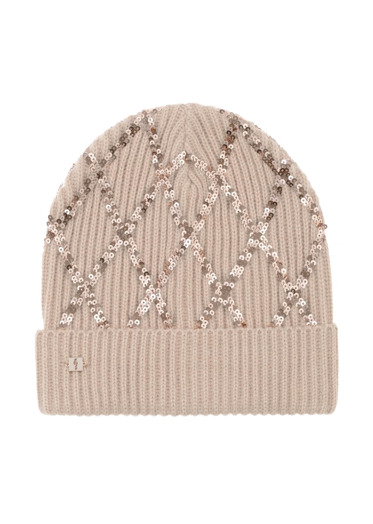 Women's beige winter cap CZADT-0155-81(Z23)-02